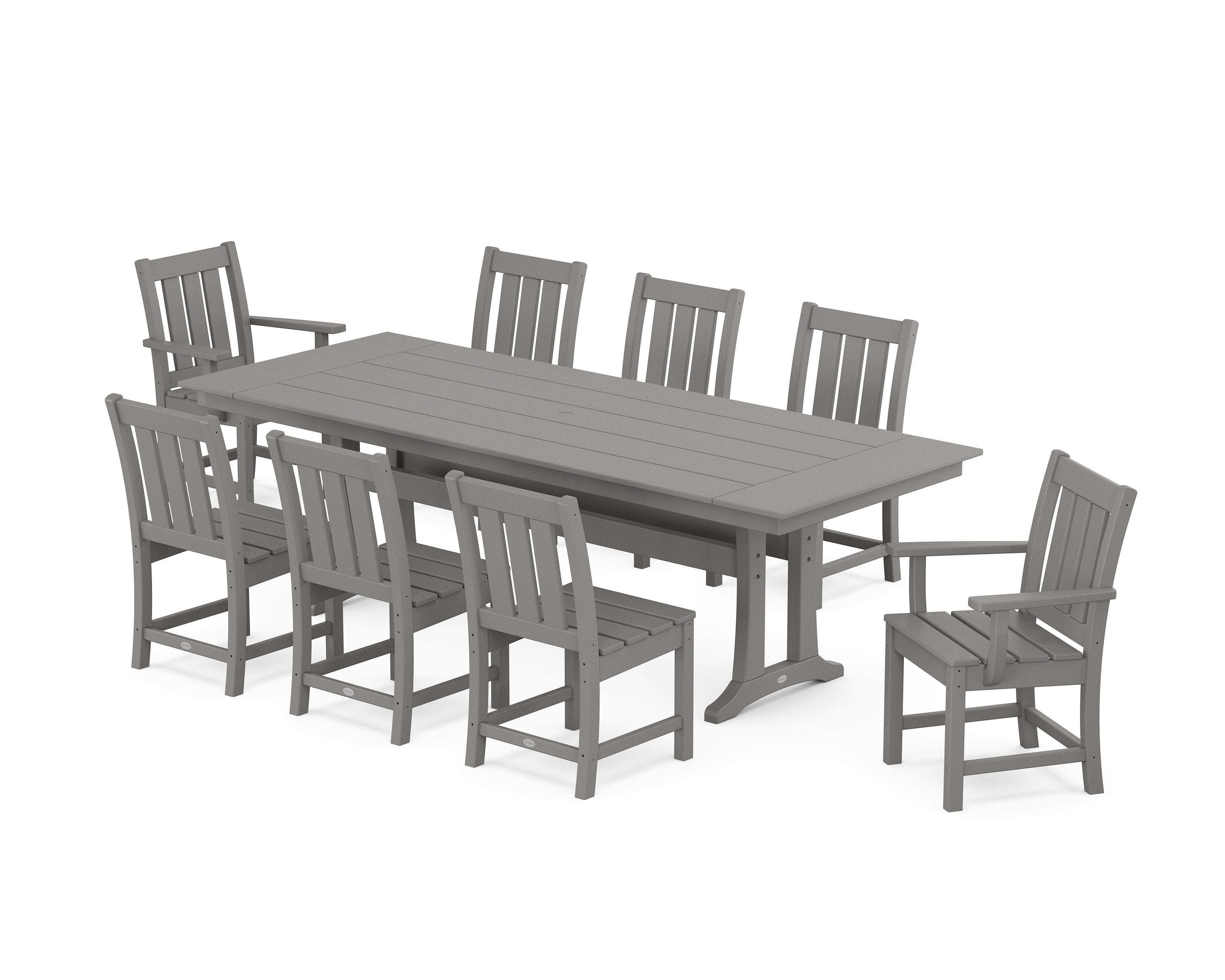 Oxford 9-Piece Farmhouse Dining Set with Trestle Legs in Slate Grey