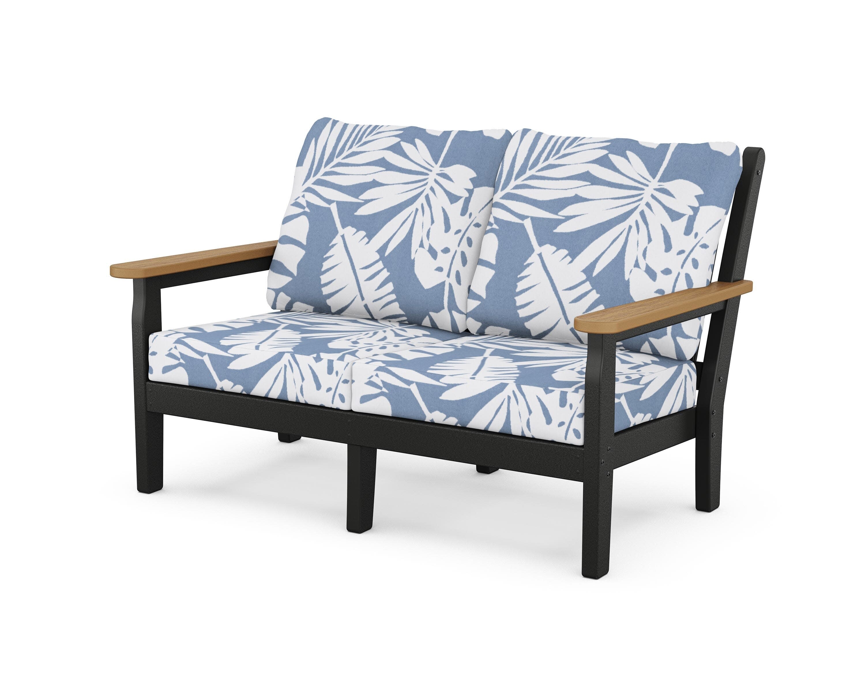 Chippendale Deep Seating Loveseat in Black / Natural / Leaf Sky Blue