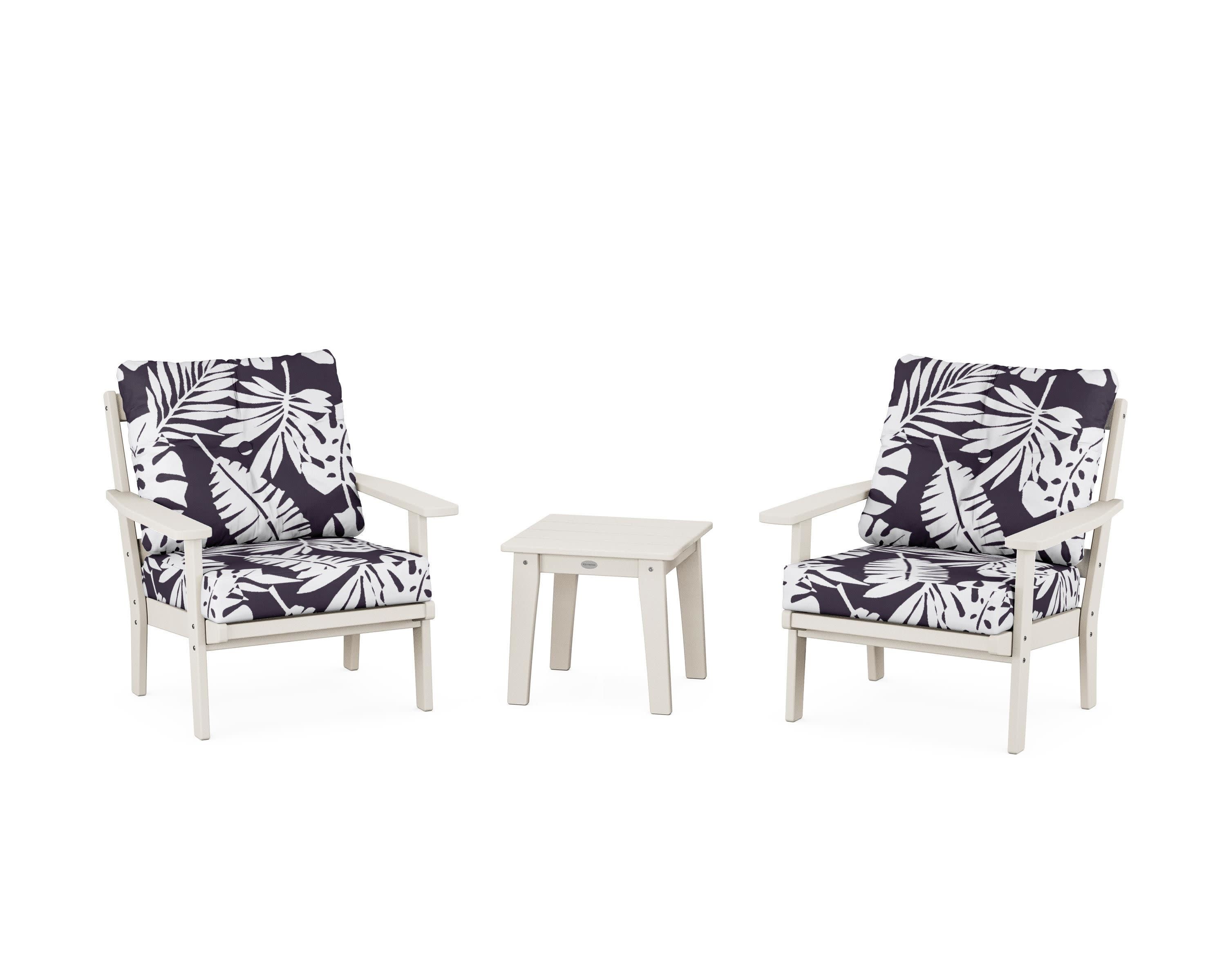 Oxford 3-Piece Deep Seating Set in Sand / Leaf Navy