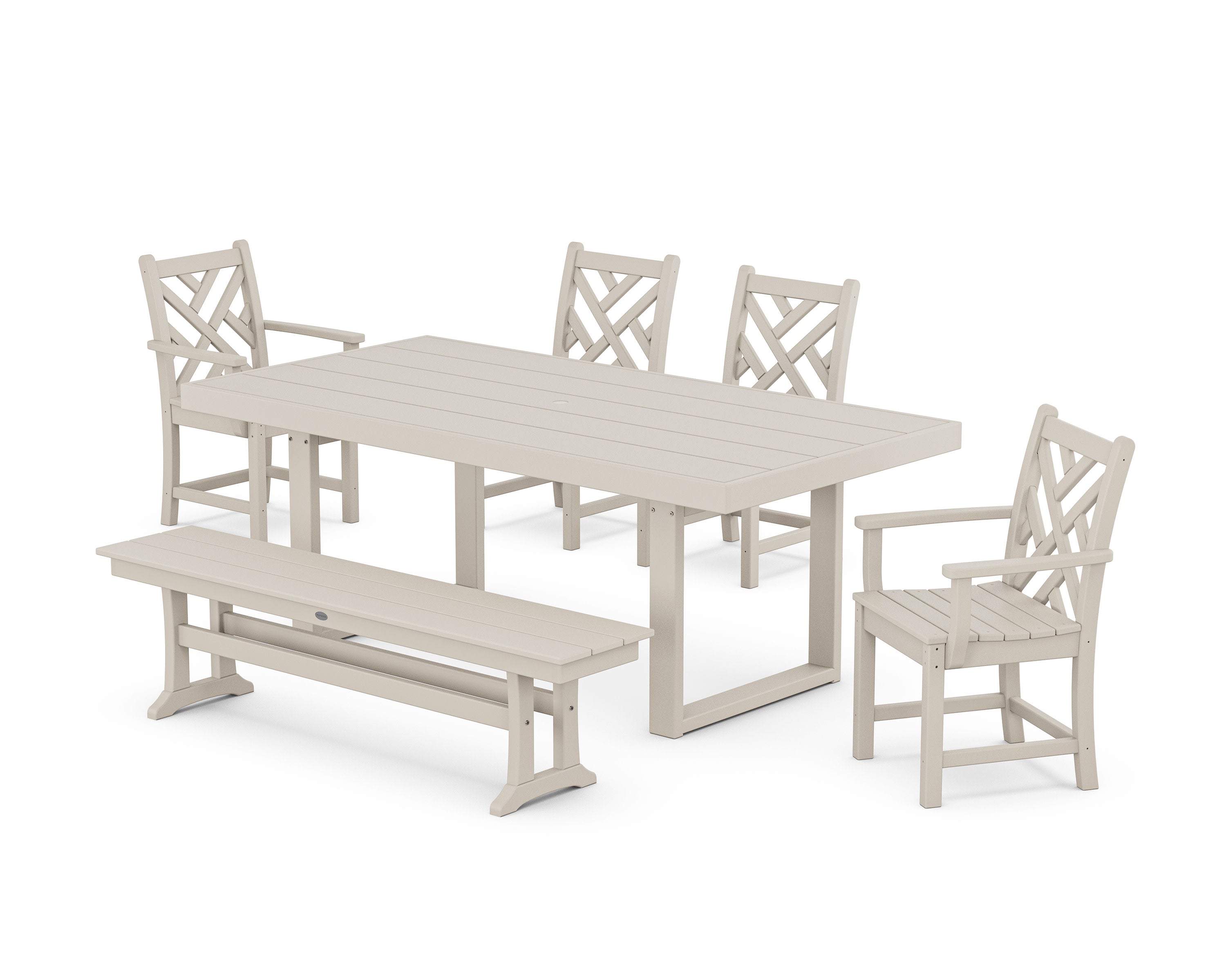 Chippendale 6-Piece Dining Set with Bench in Sand