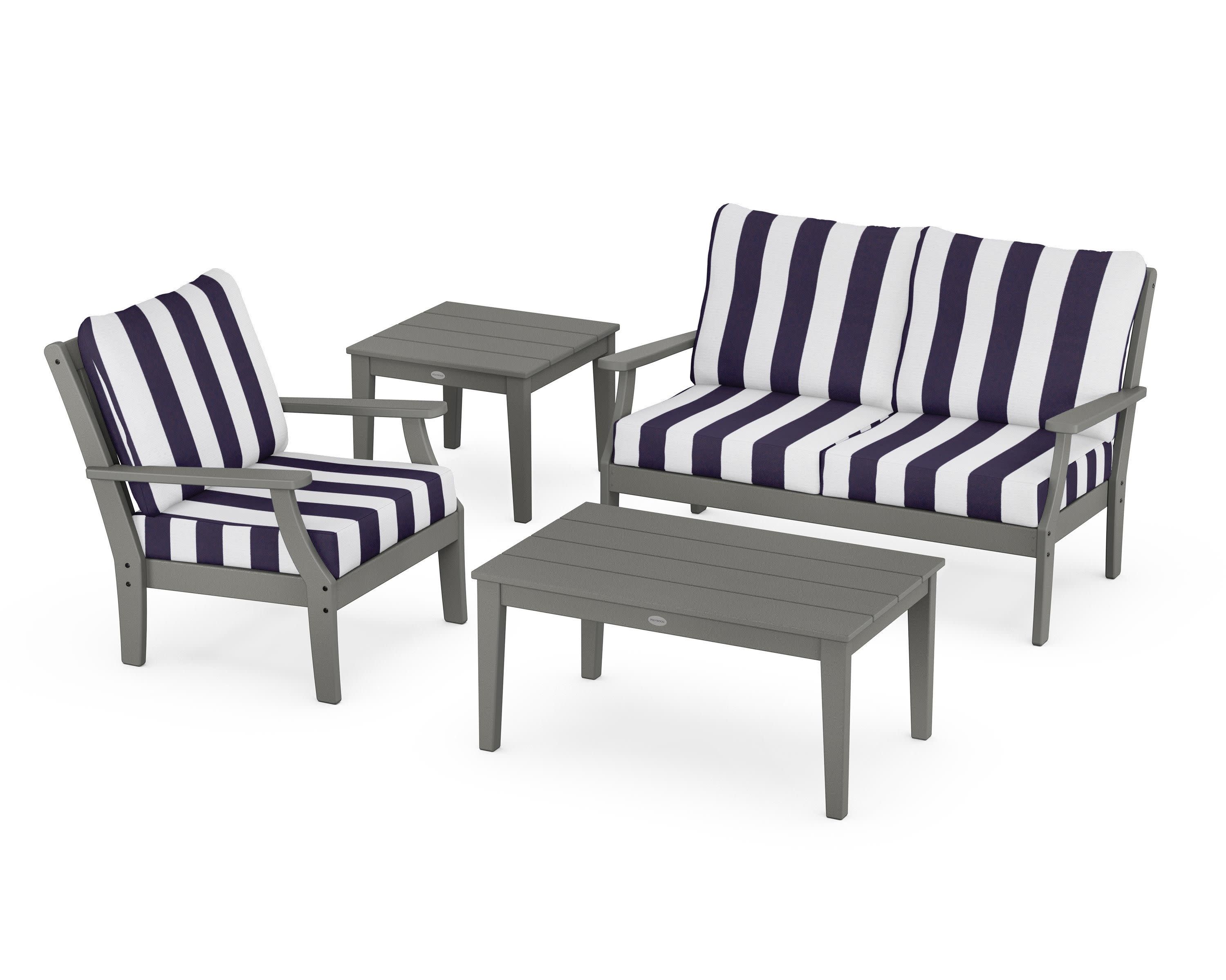 Braxton 4-Piece Deep Seating Set in Slate Grey / Cabana Stripe Navy