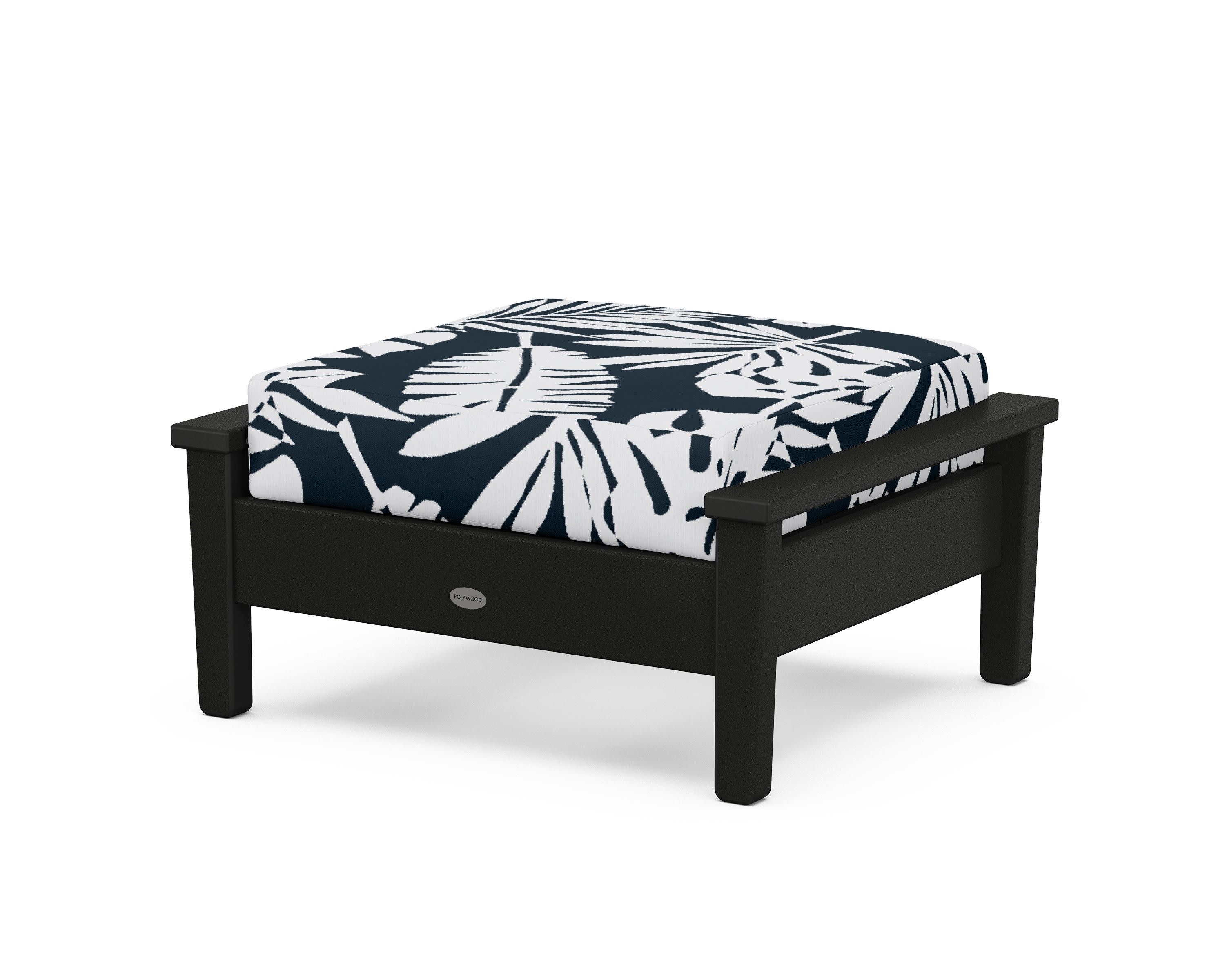 Prescott Deep Seating Ottoman in Black / Leaf Marine Indigo