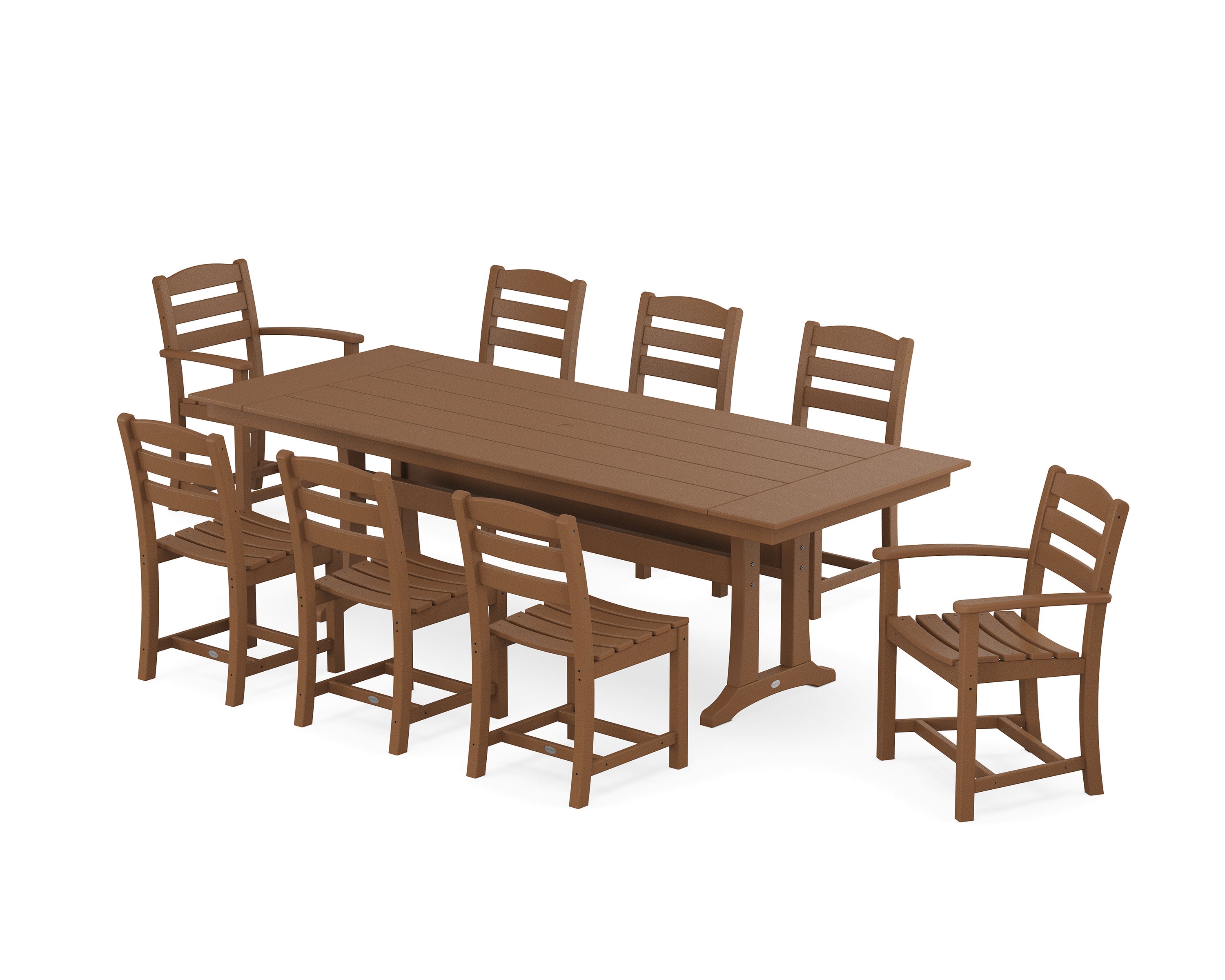 La Casa Caf 9-Piece Farmhouse Dining Set with Trestle Legs in Teak