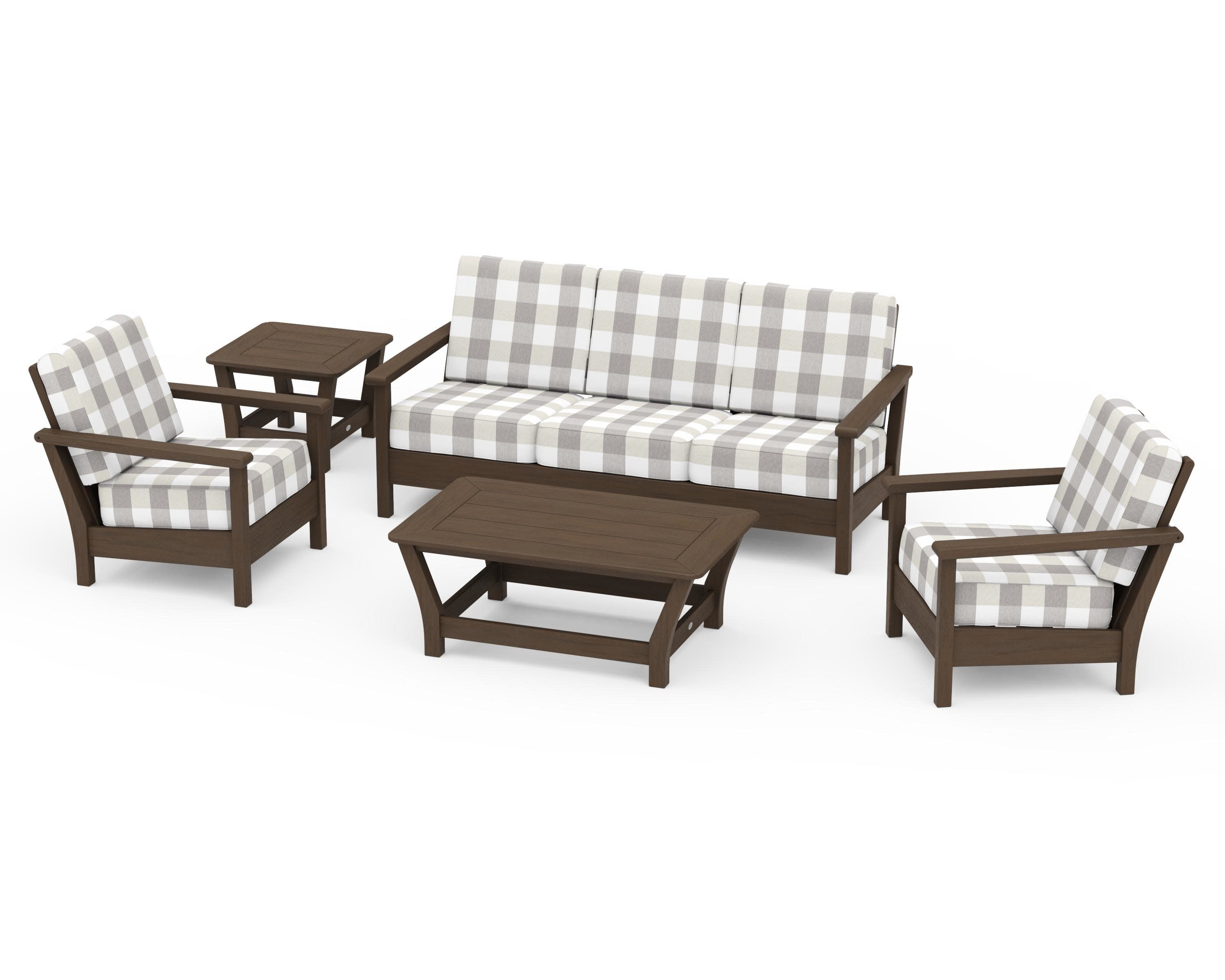 Harbour 5-Piece Deep Seating Set in Kona / Buffalo Plaid Grey Mist