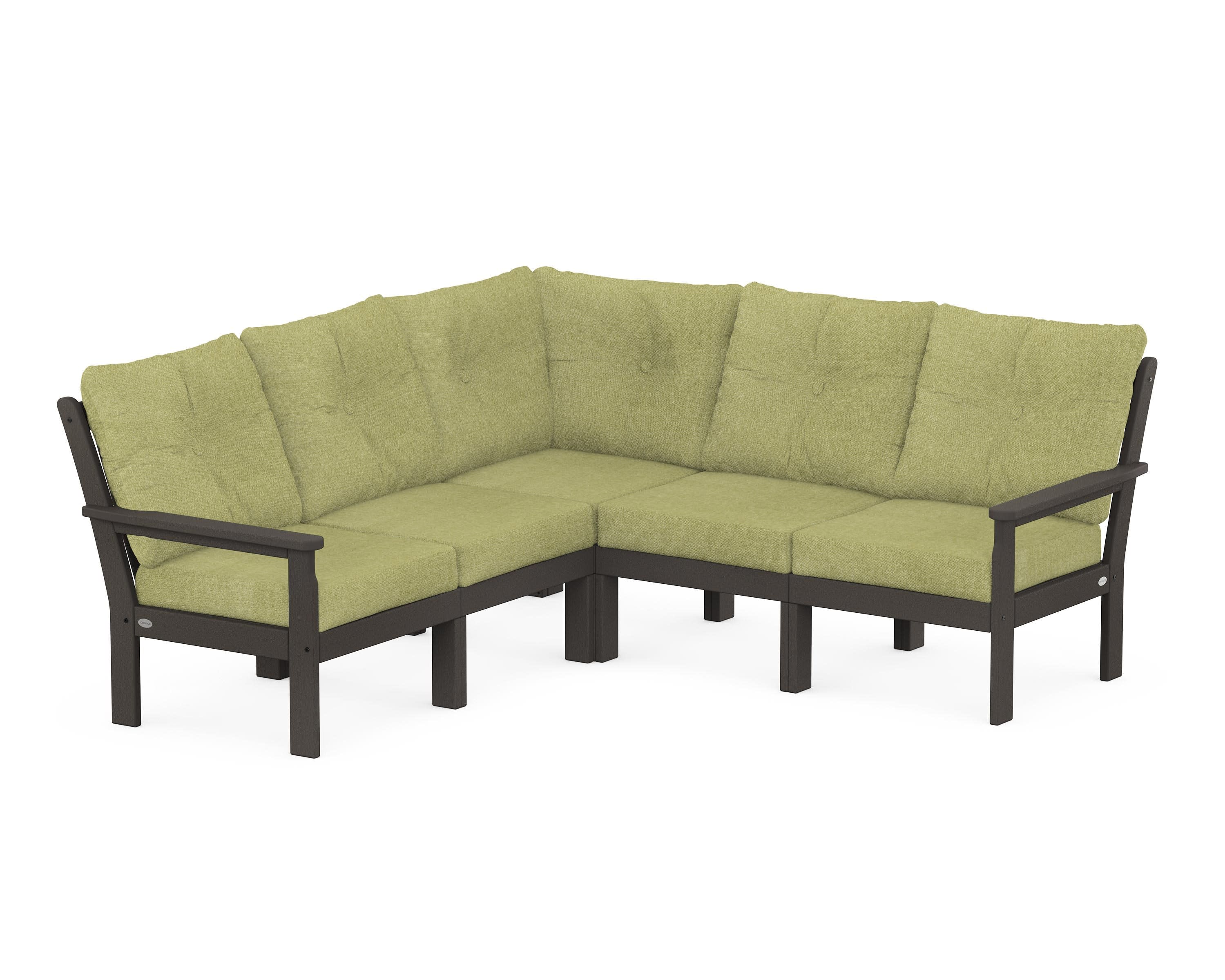 Vineyard 5-Piece Sectional in Vintage Coffee / Chartreuse Boucle