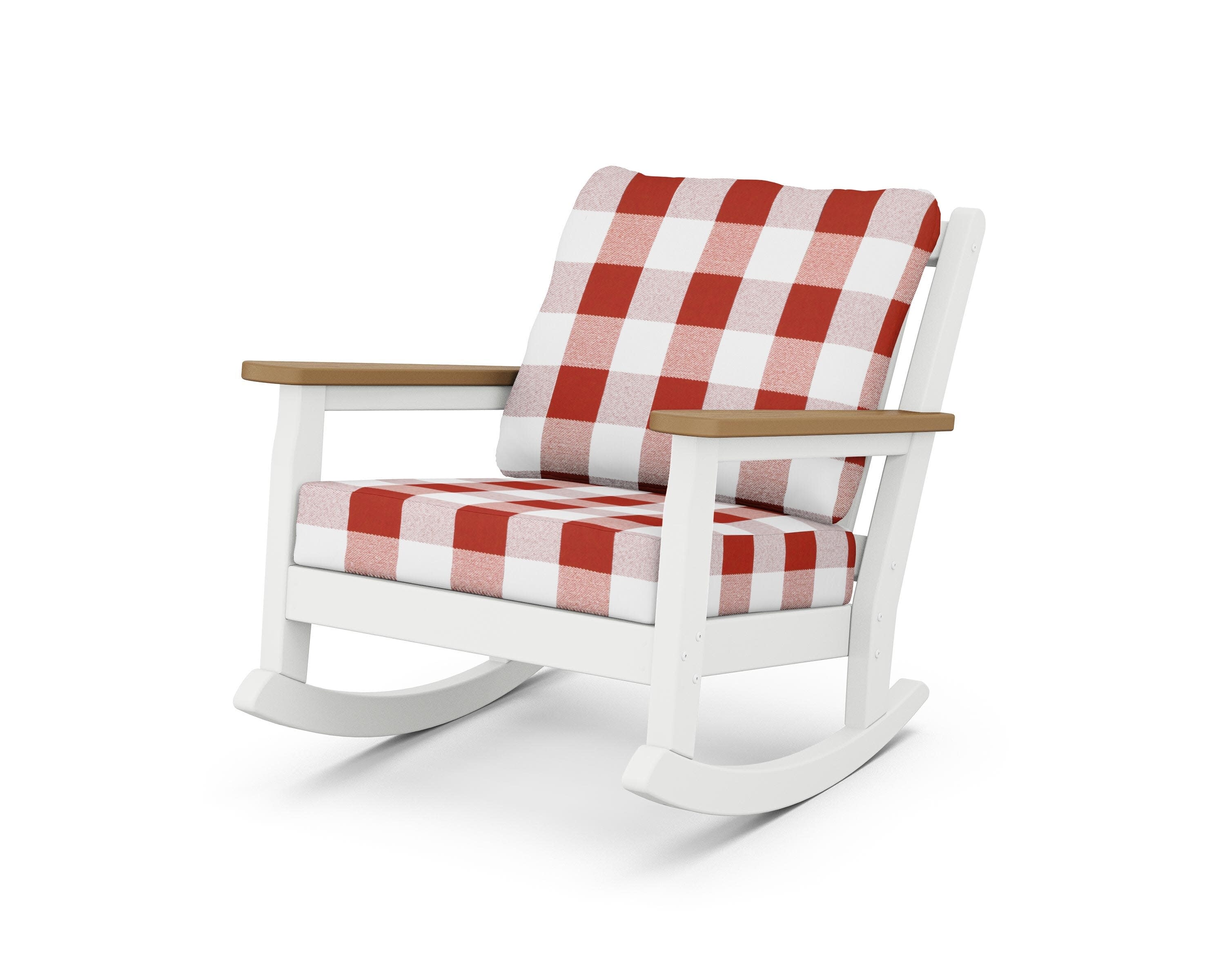 Chippendale Deep Seating Rocking Chair in White / Natural / Buffalo Plaid Crimson