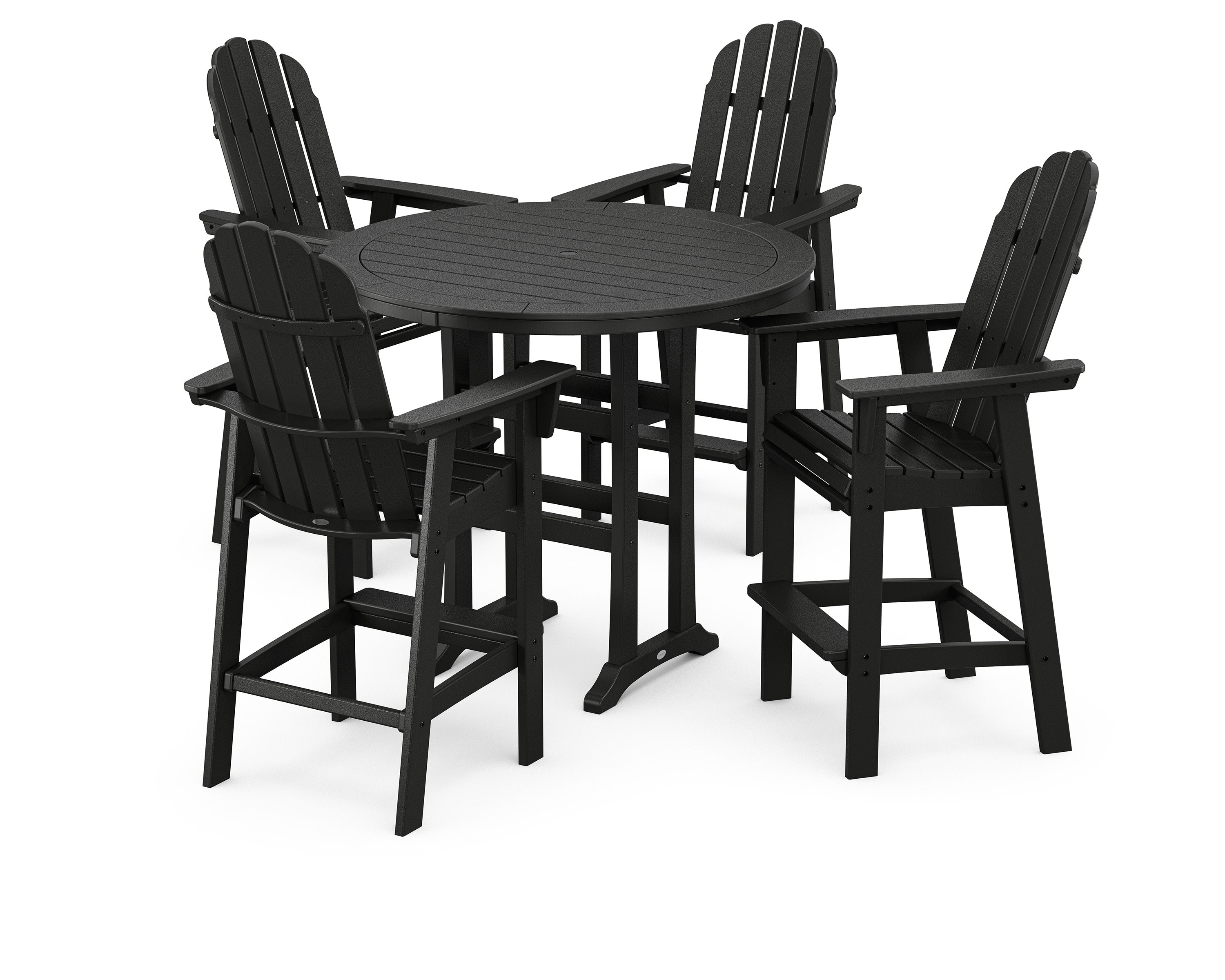 Vineyard Curveback Adirondack 5-Piece Nautical Trestle Bar Set in Black