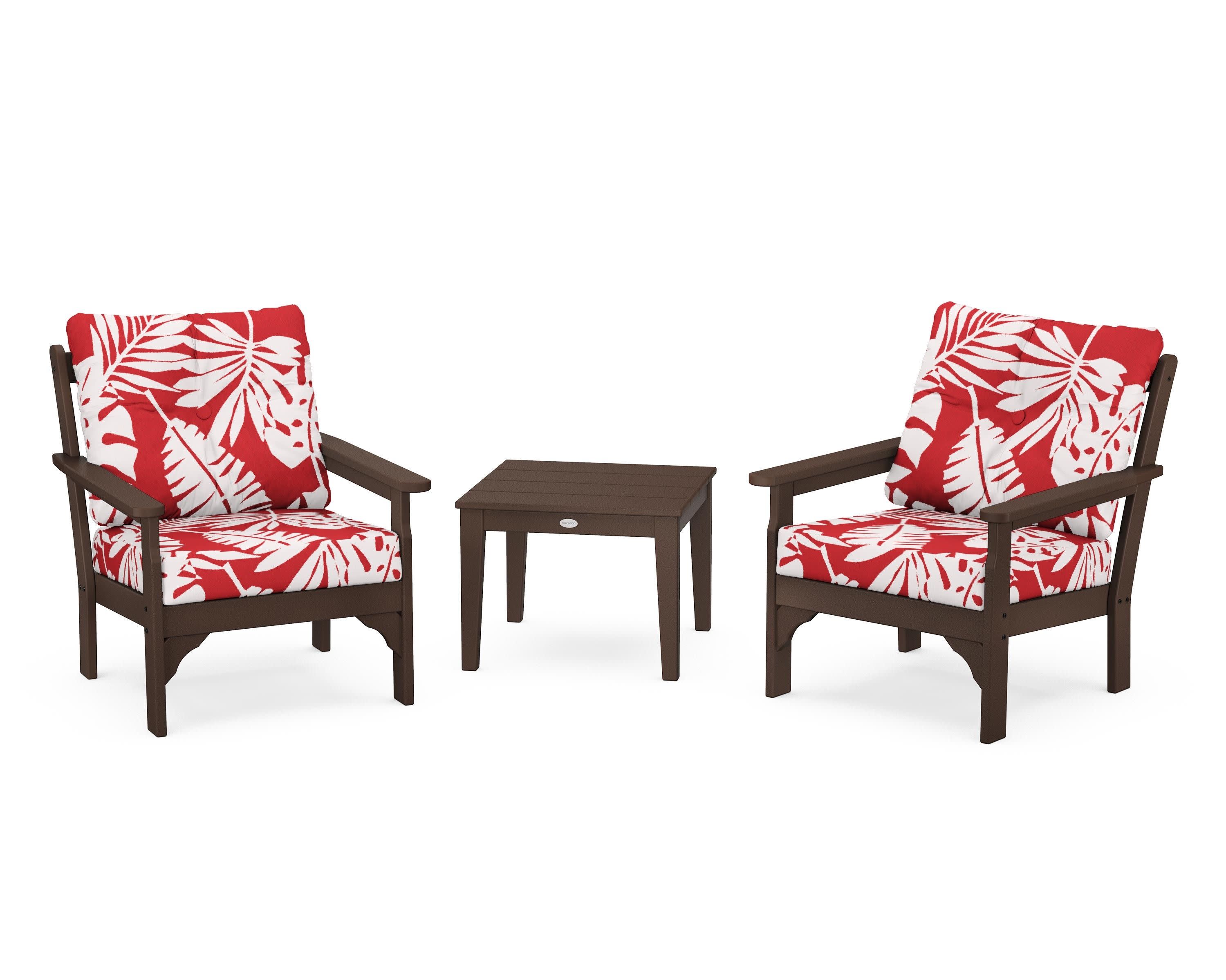 Vineyard 3-Piece Deep Seating Set in Mahogany / Leaf Crimson