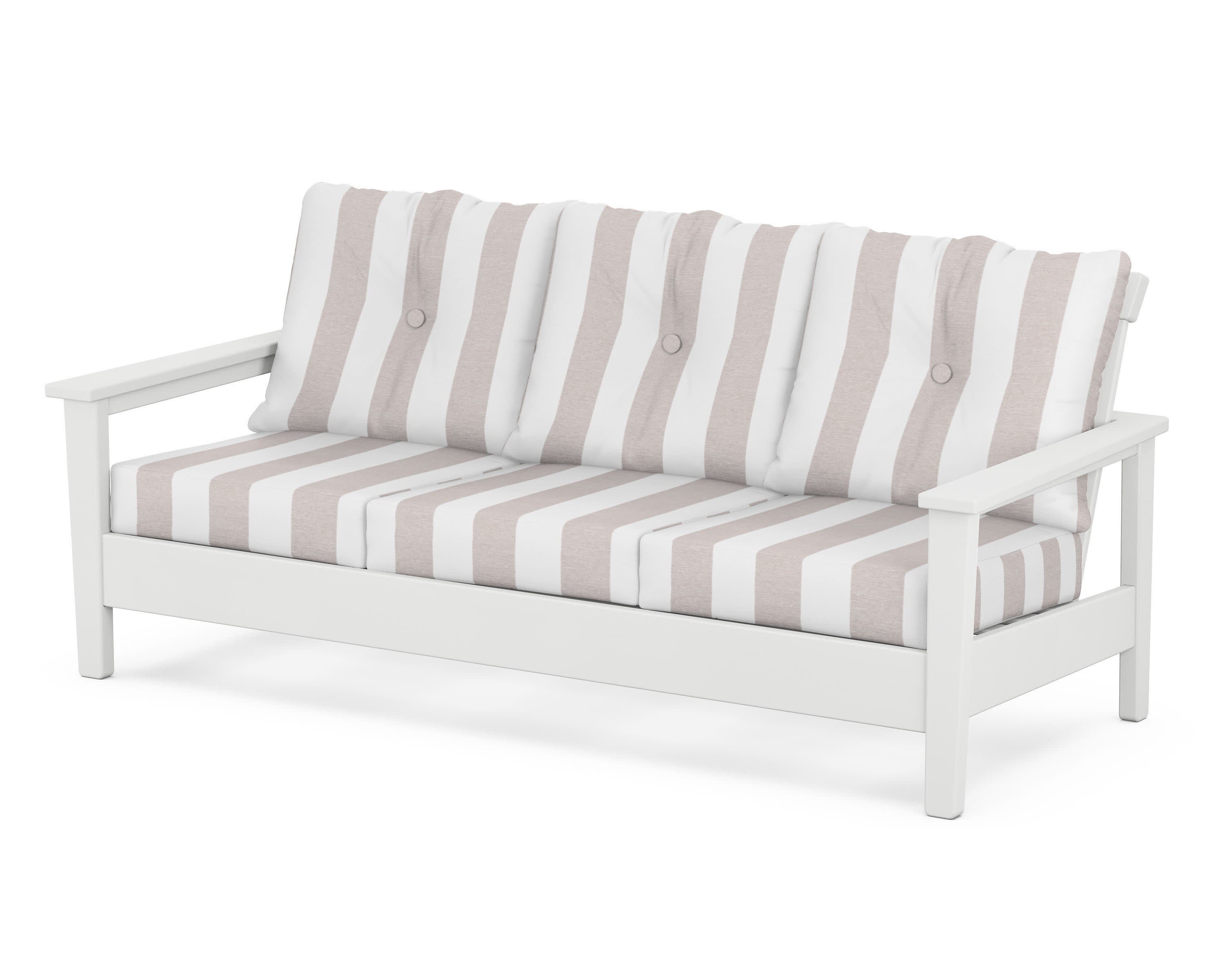 Prescott Deep Seating Sofa in White / Cabana Stripe Dune Burlap