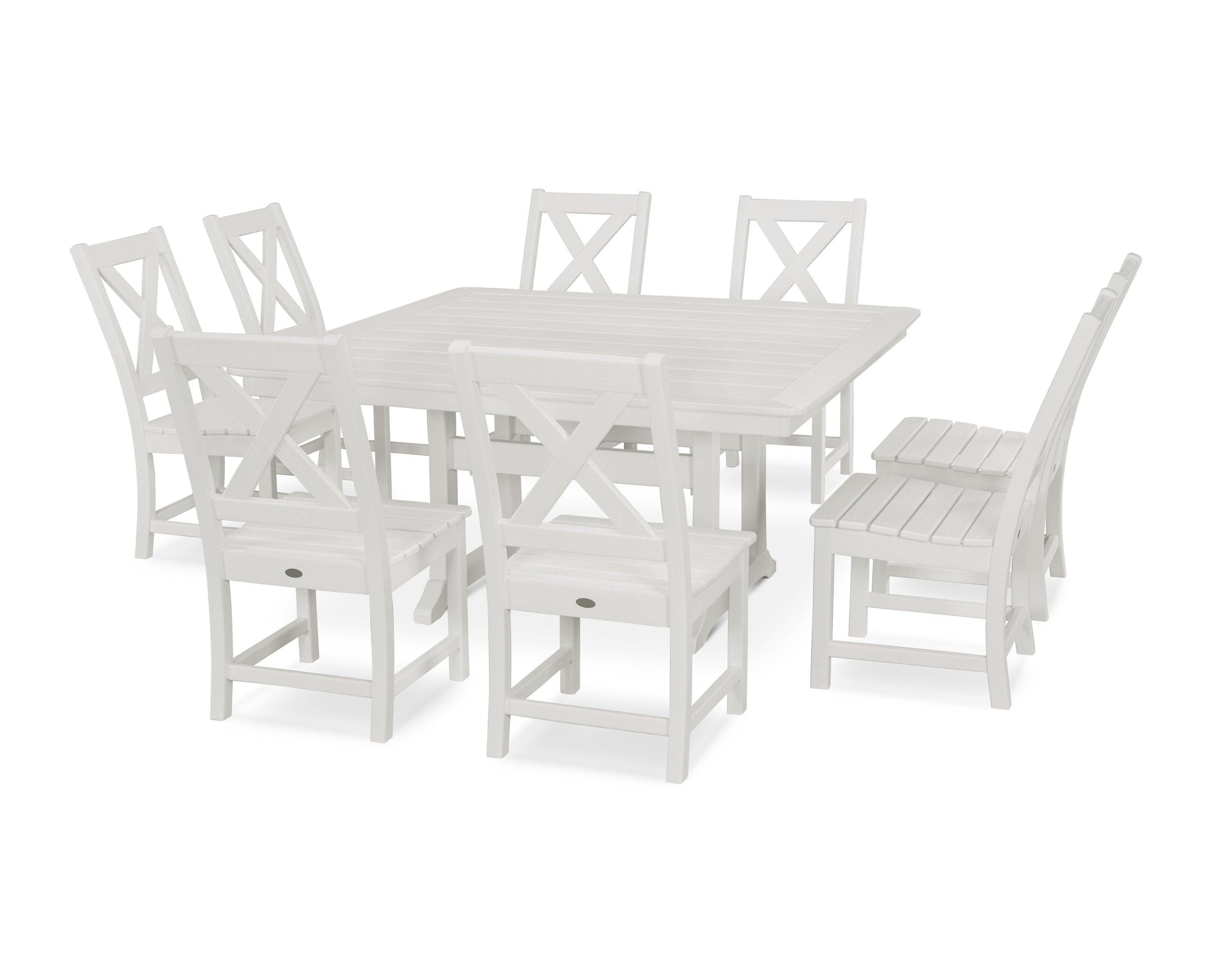 Braxton 9-Piece Nautical Trestle Dining Set in Vintage White