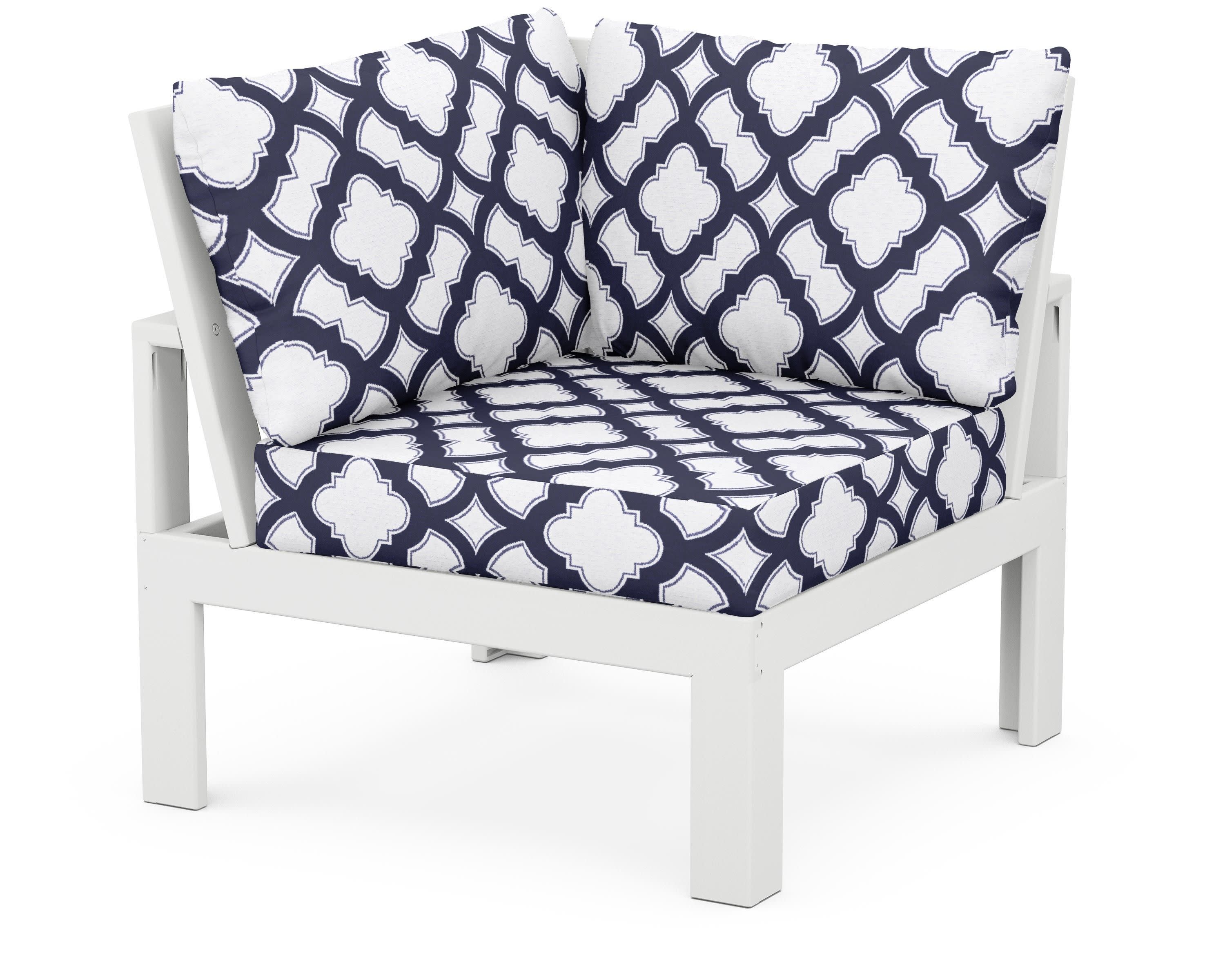 Modular Corner Chair in White / Trellis Navy