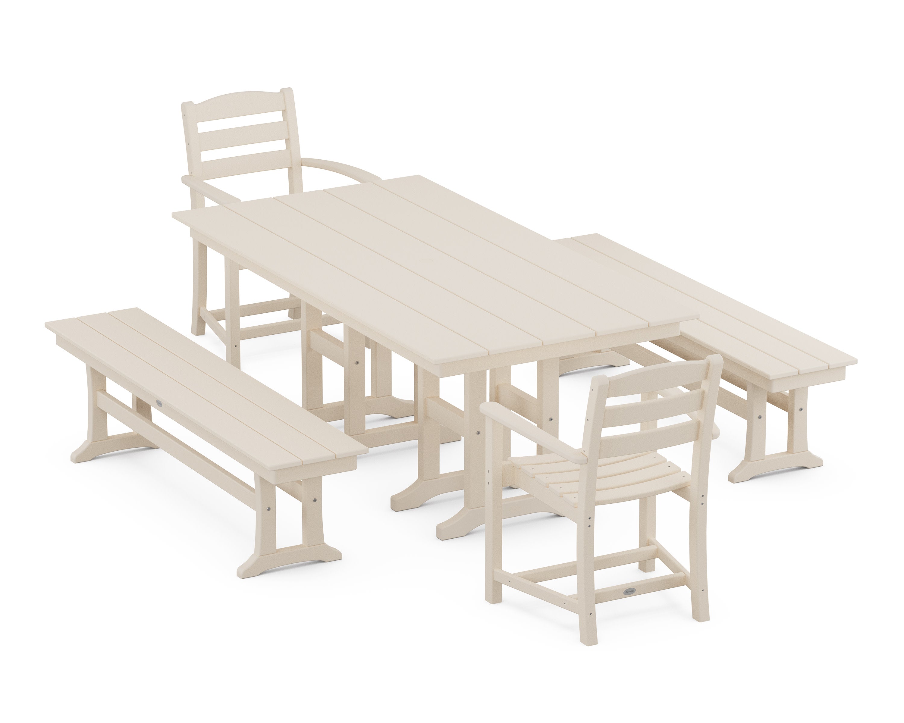 La Casa Caf 5-Piece Farmhouse Dining Set with Benches in Sand