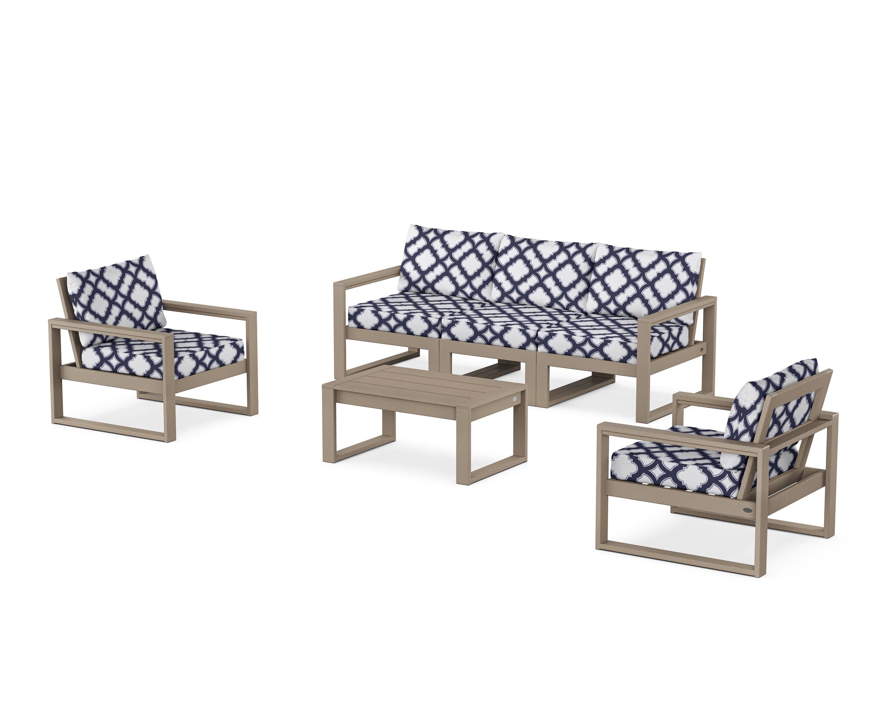 EDGE Sectional 4-Piece Deep Seating Set with Sofa in Vintage Sahara / Trellis Navy