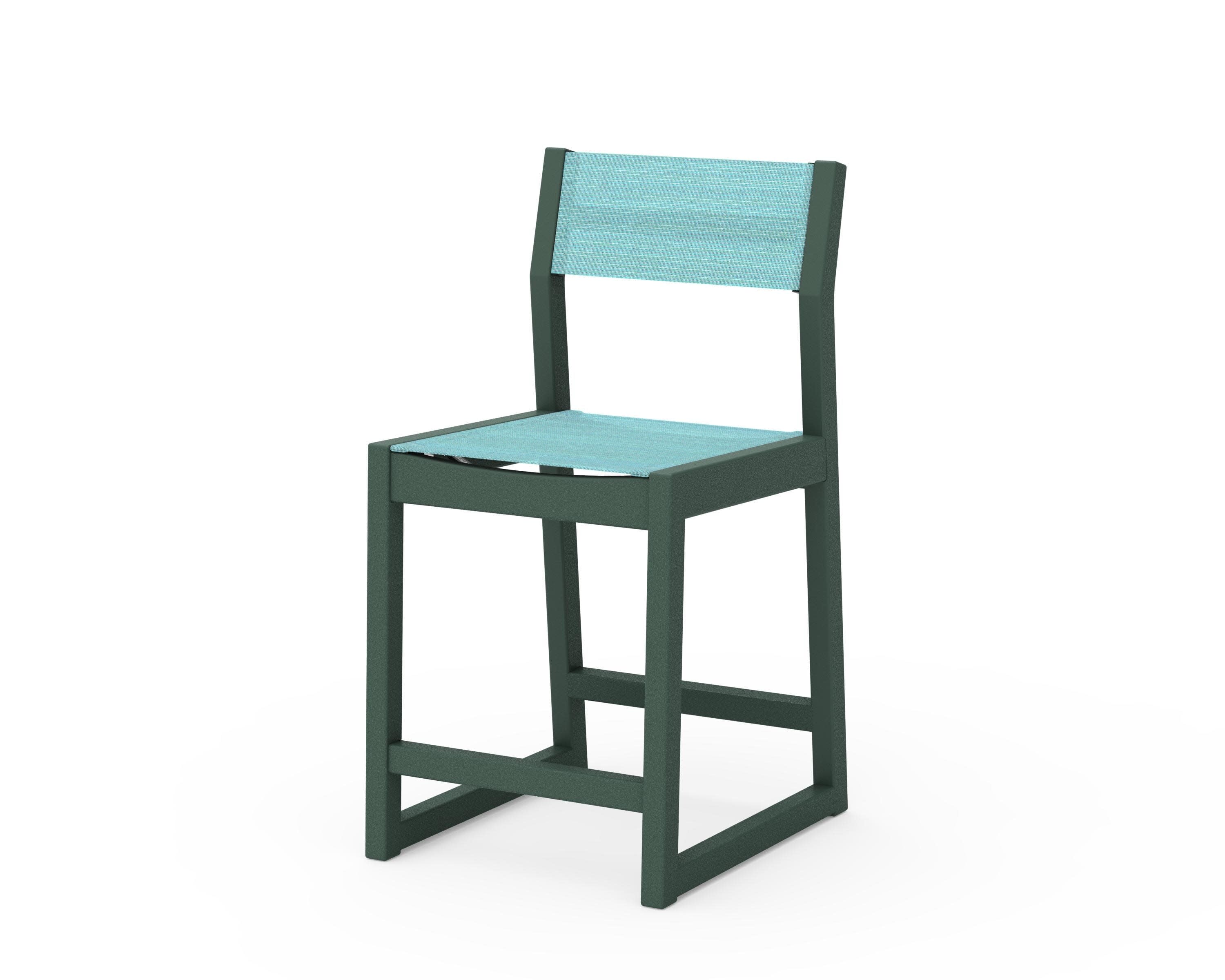 EDGE Sling Counter Side Chair in Green / Dupioni Aquamarine Sling