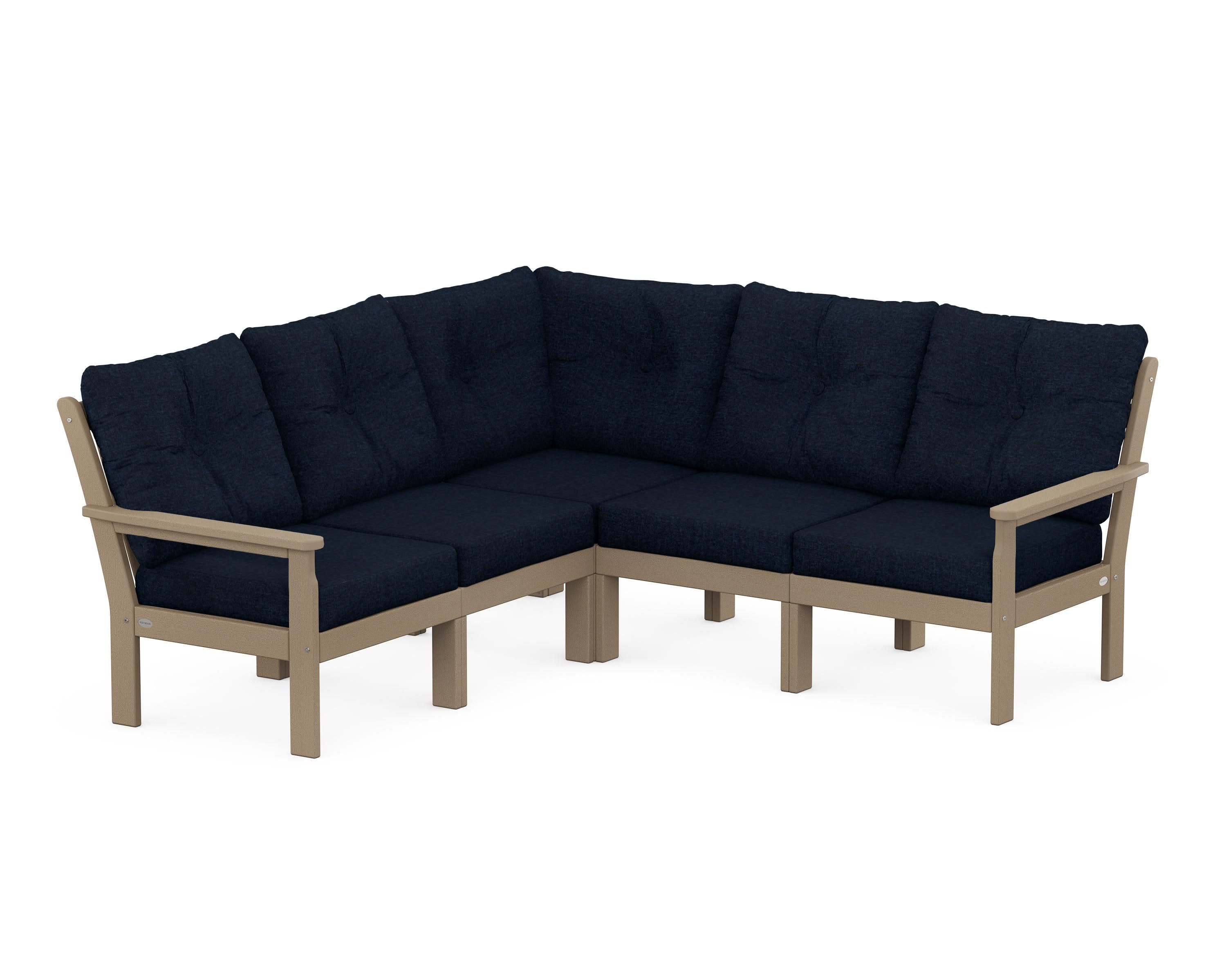 Vineyard 5-Piece Sectional in Vintage Sahara / Marine Indigo