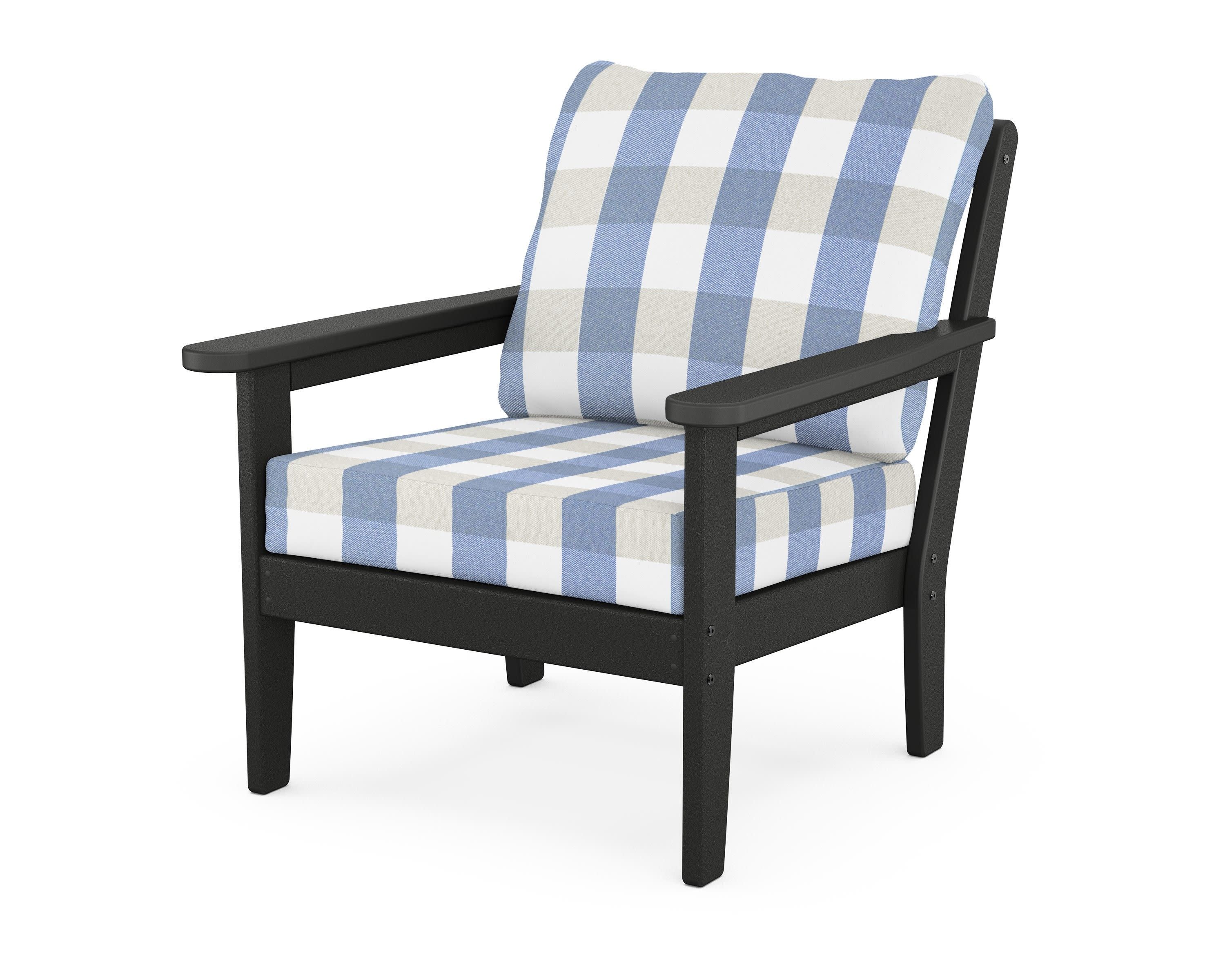 Cottage Deep Seating Chair in Black / Buffalo Plaid Sky Blue