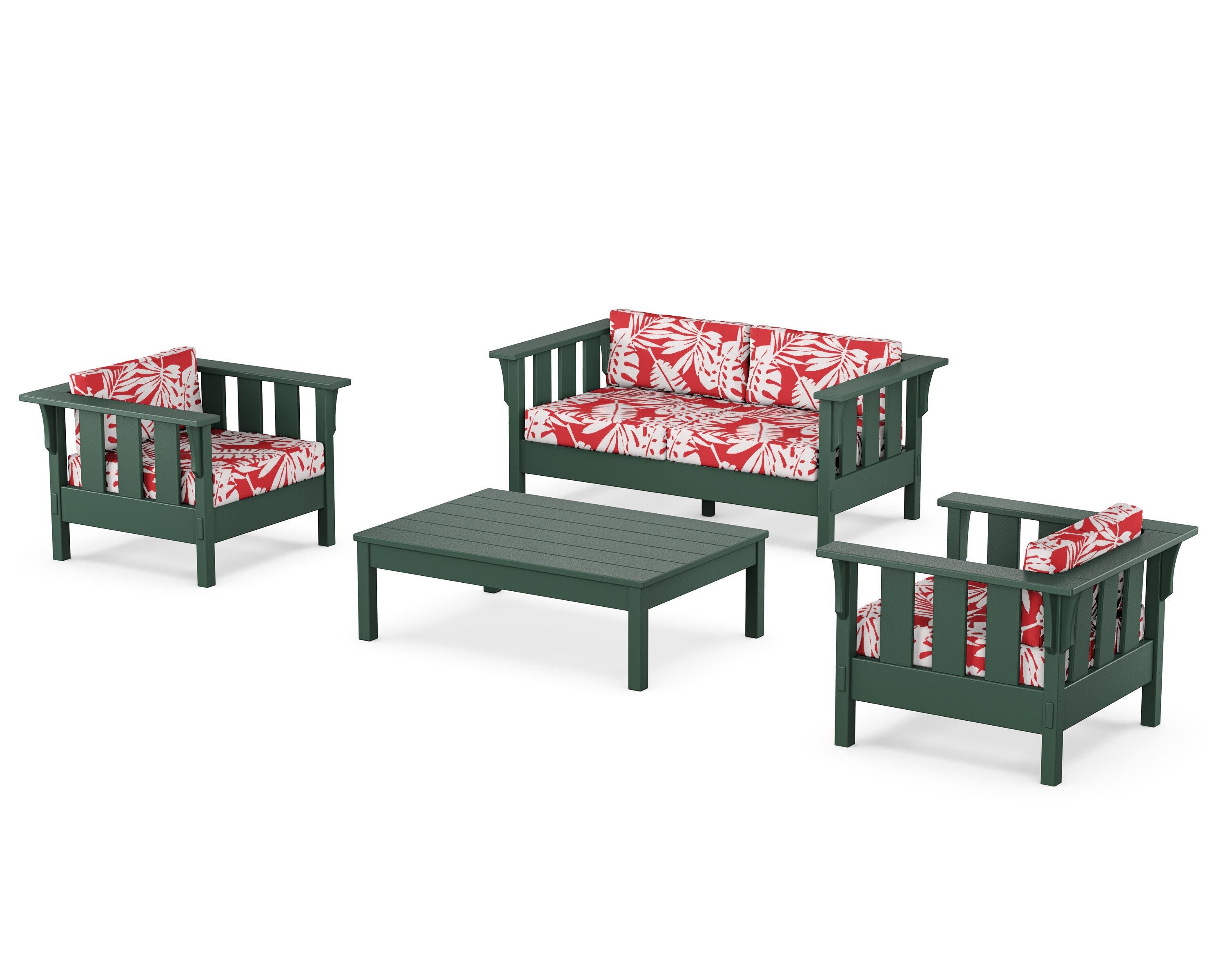 Acadia 4-Piece Deep Seating Set with Loveseat in Green / Leaf Crimson