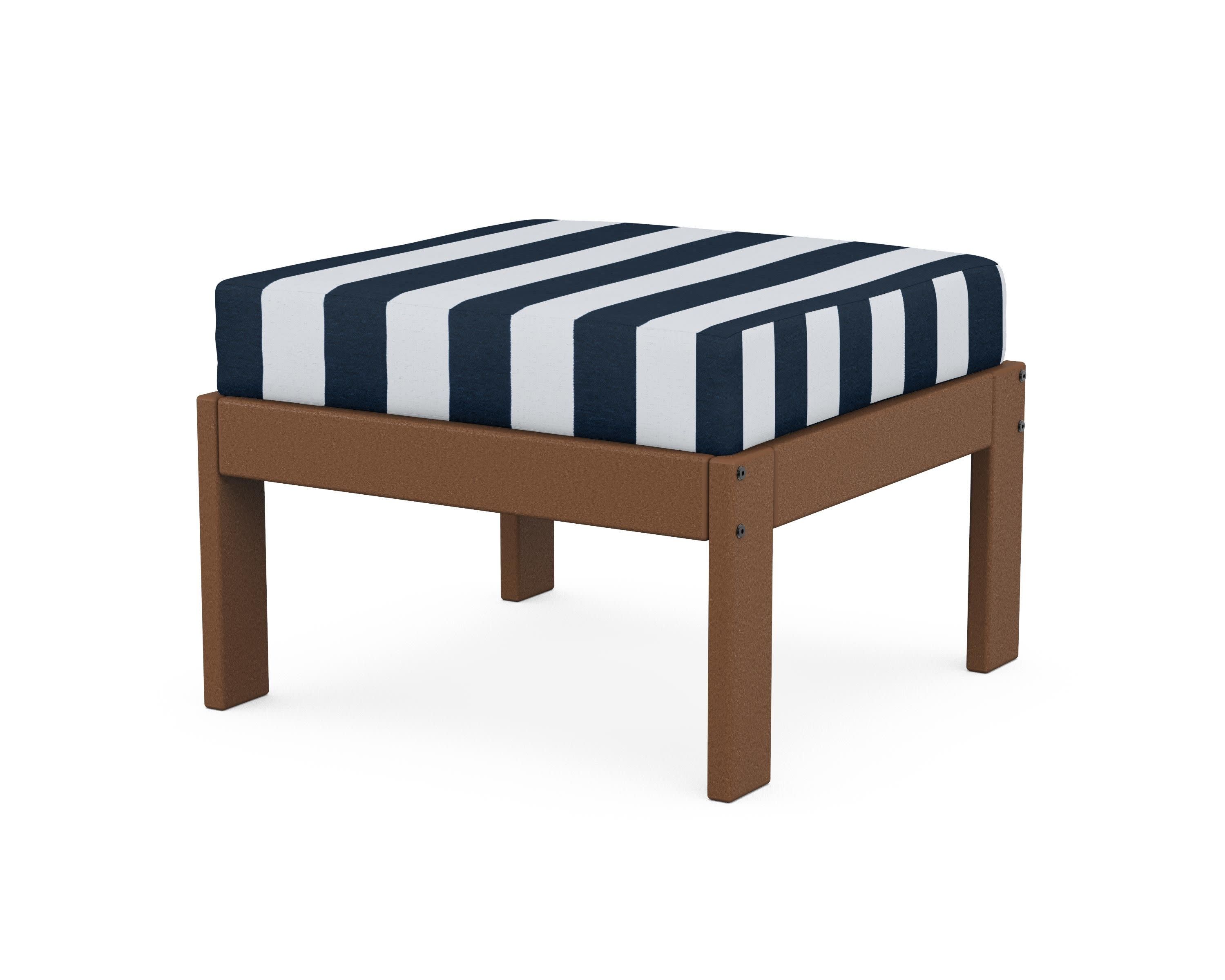 Vineyard Modular Ottoman in Teak / Cabana Stripe Marine Indigo
