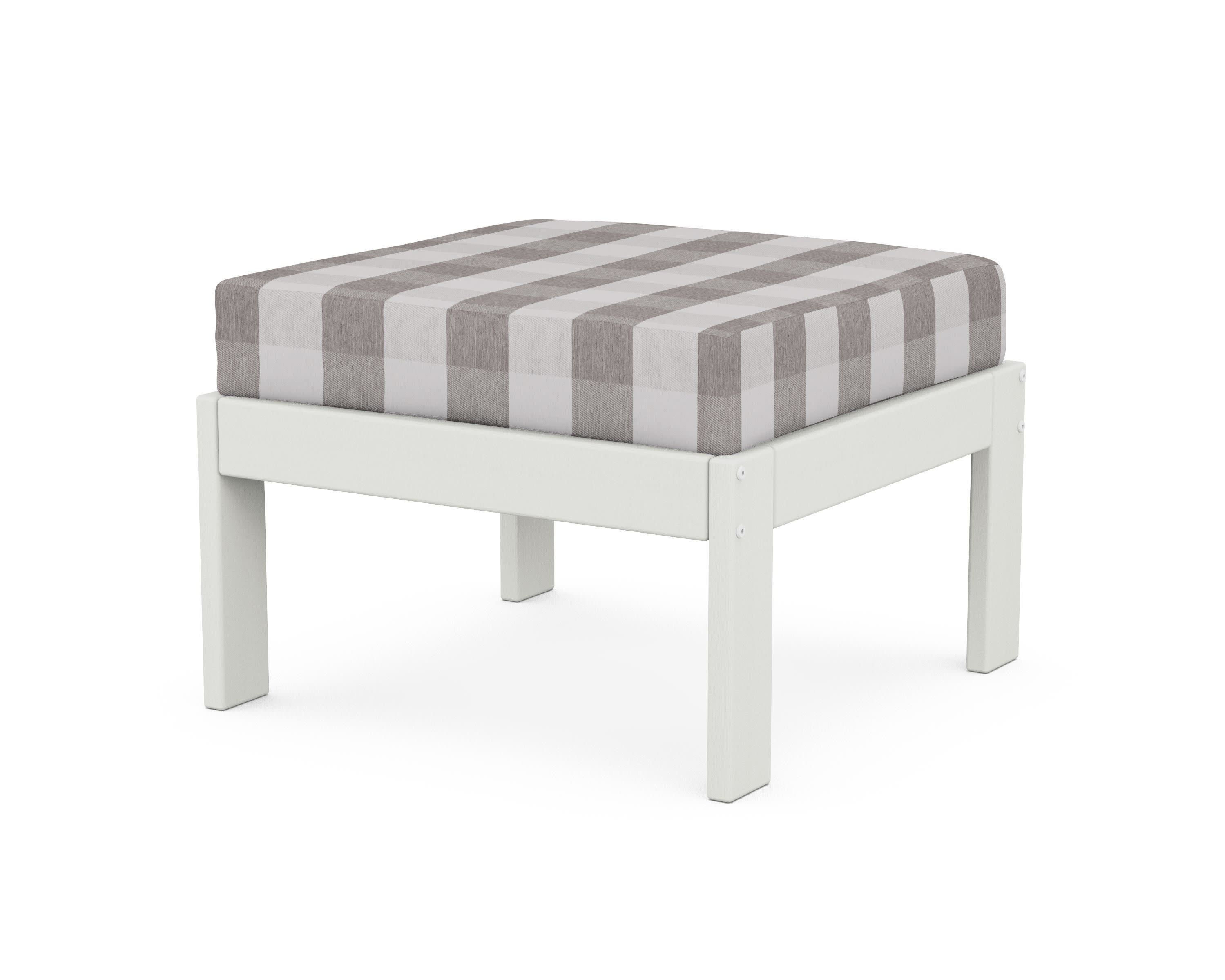 Vineyard Modular Ottoman in Vintage White / Buffalo Plaid Grey Mist