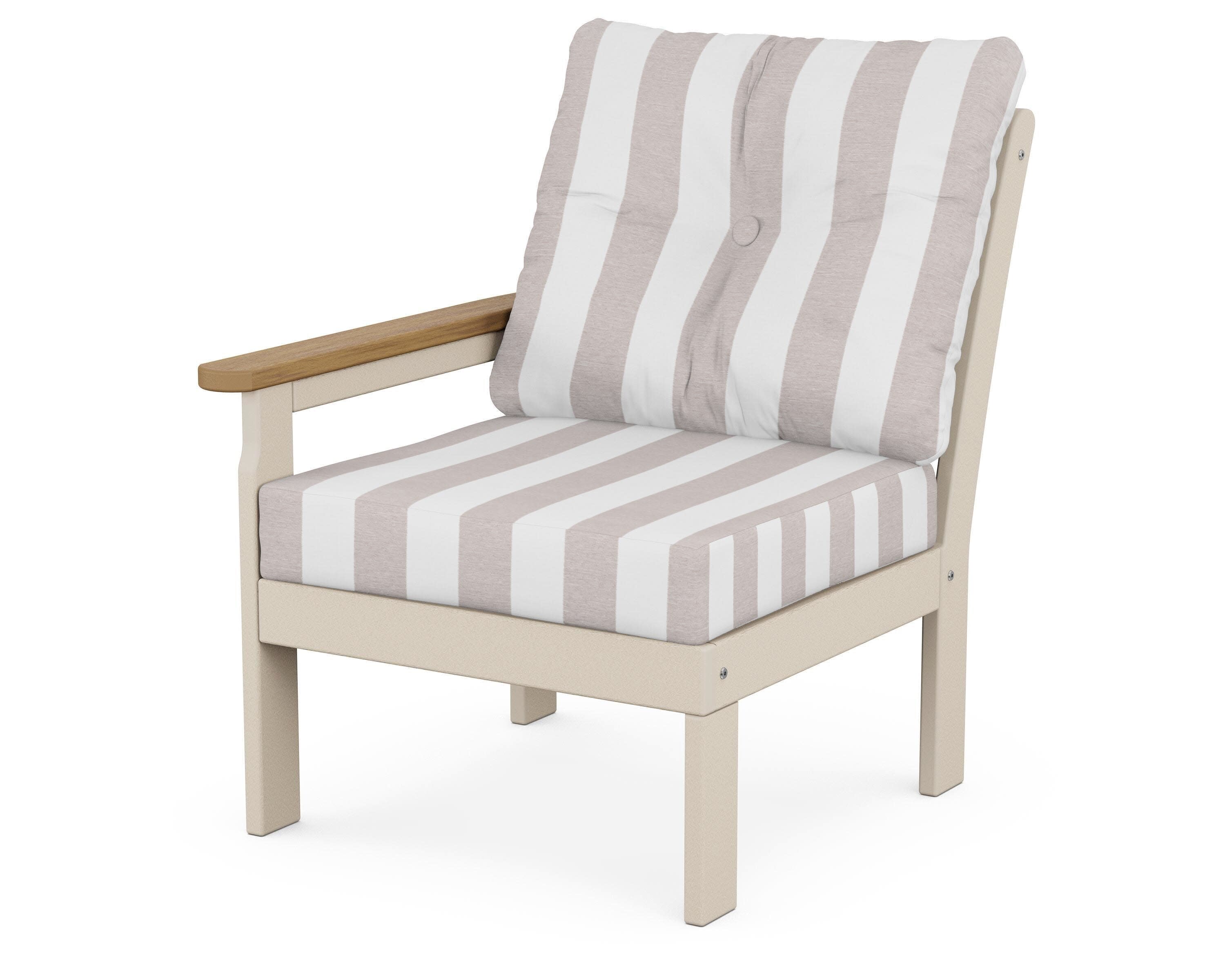 Vineyard Modular Left Arm Chair in Sand / Natural / Cabana Stripe Dune Burlap