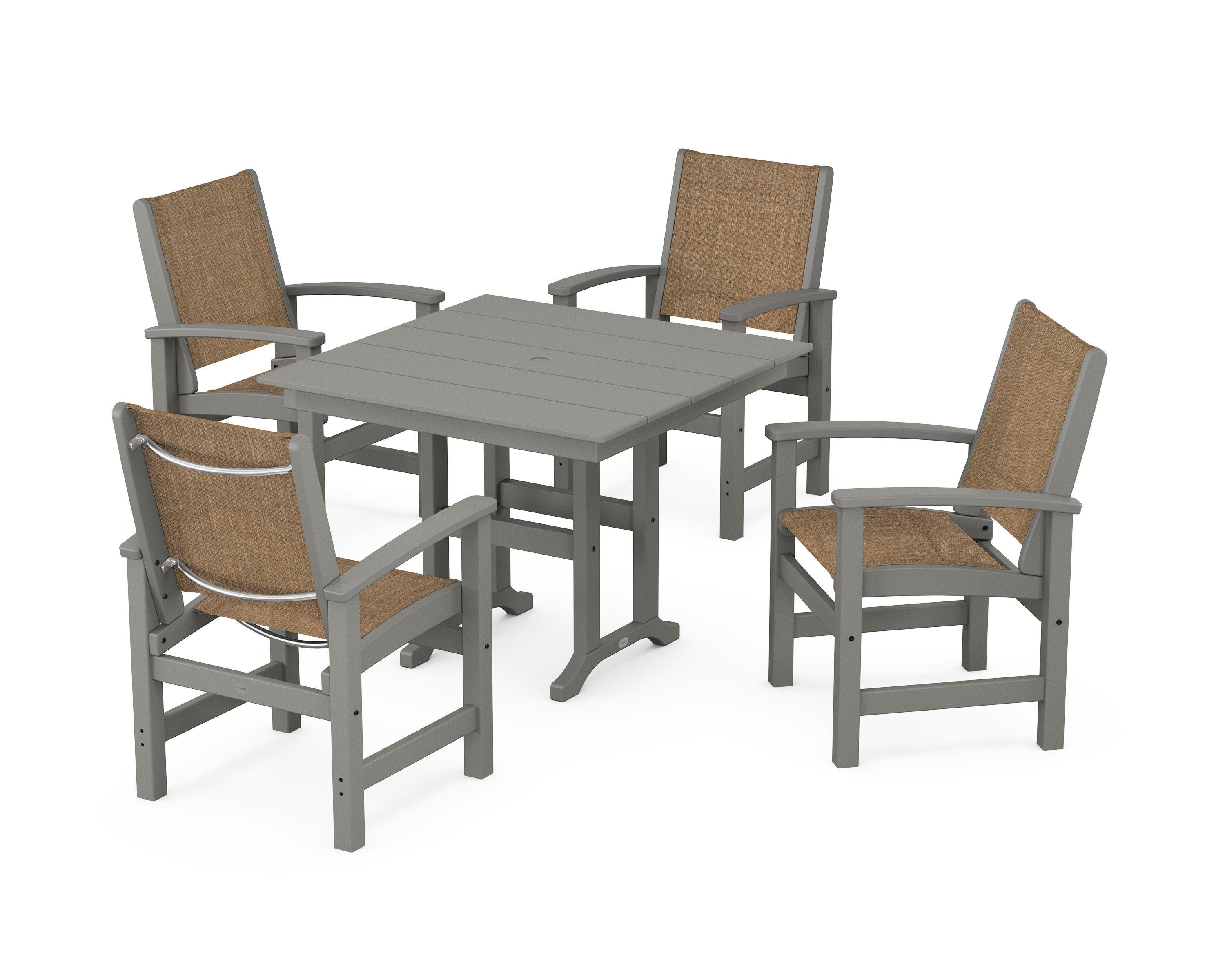 Coastal 5-Piece Farmhouse Dining Set in Slate Grey / Burlap Sling