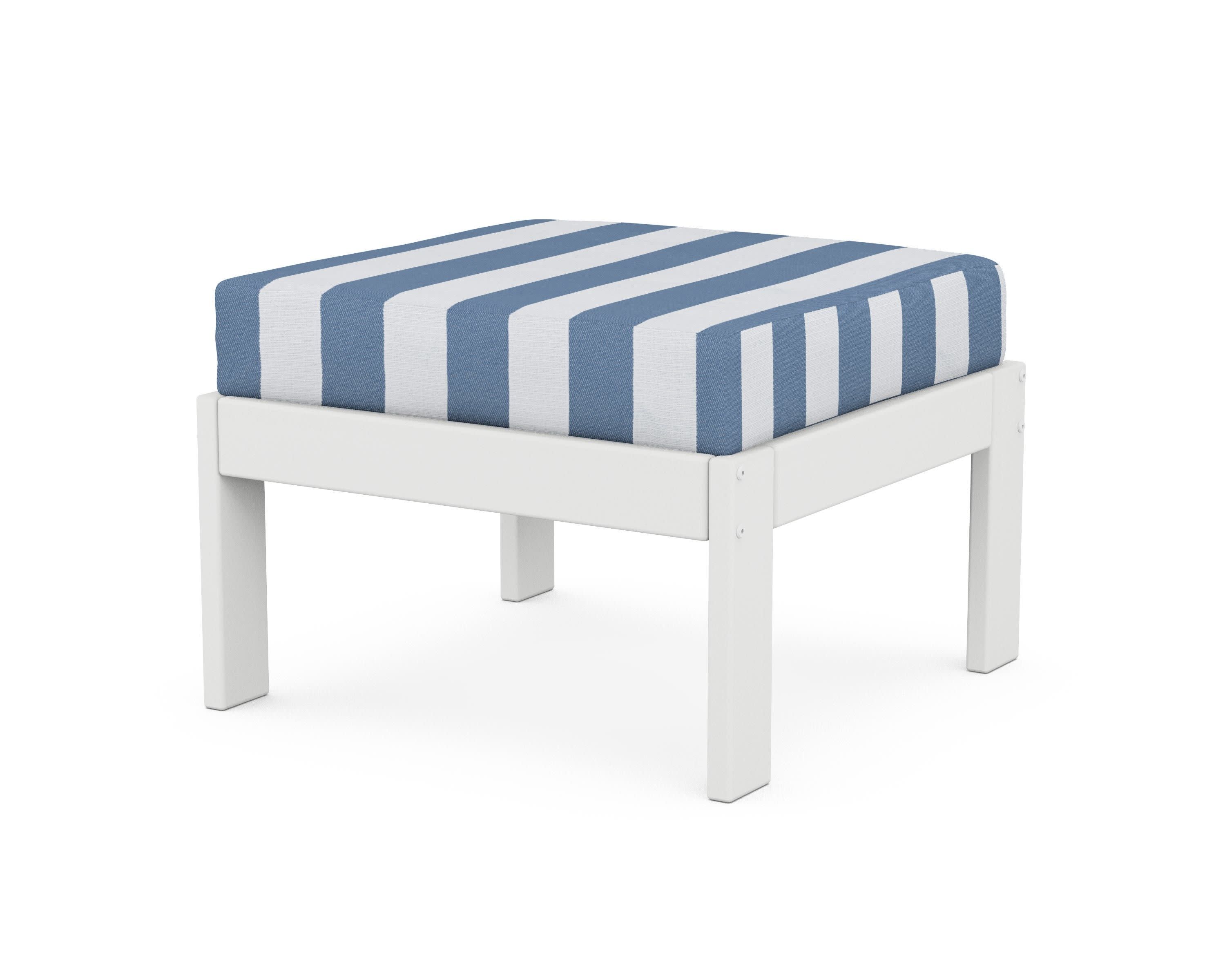 Vineyard Modular Ottoman in White / Cabana Stripe Sky Blue
