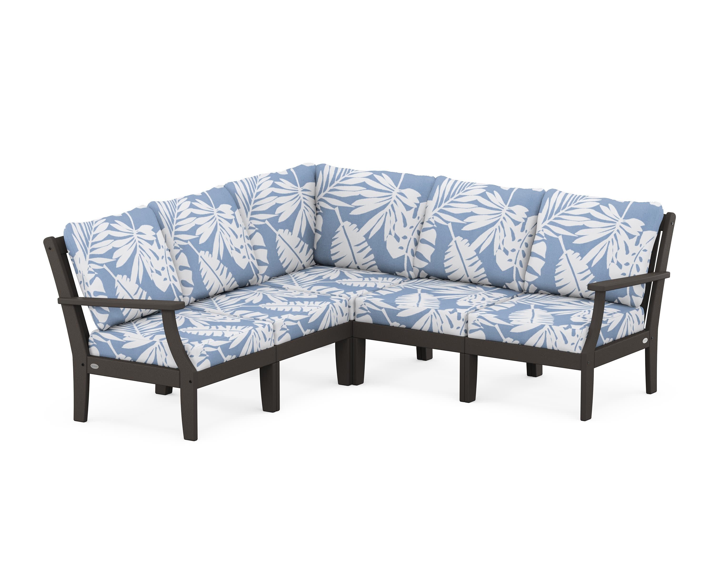 Braxton Modular 5-Piece Deep Seating Set in Vintage Coffee / Leaf Sky Blue