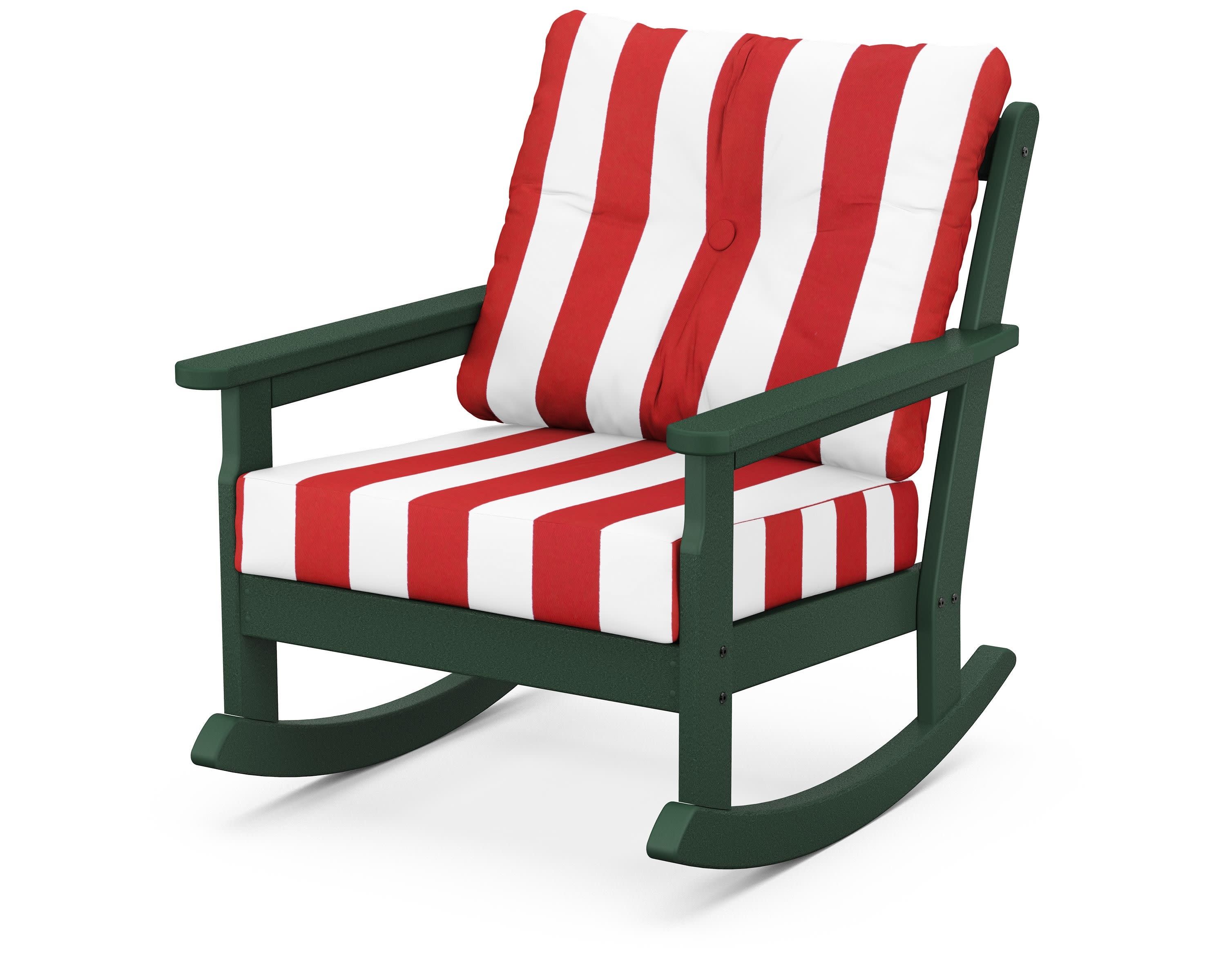 Vineyard Deep Seating Rocking Chair in Green / Cabana Stripe Crimson
