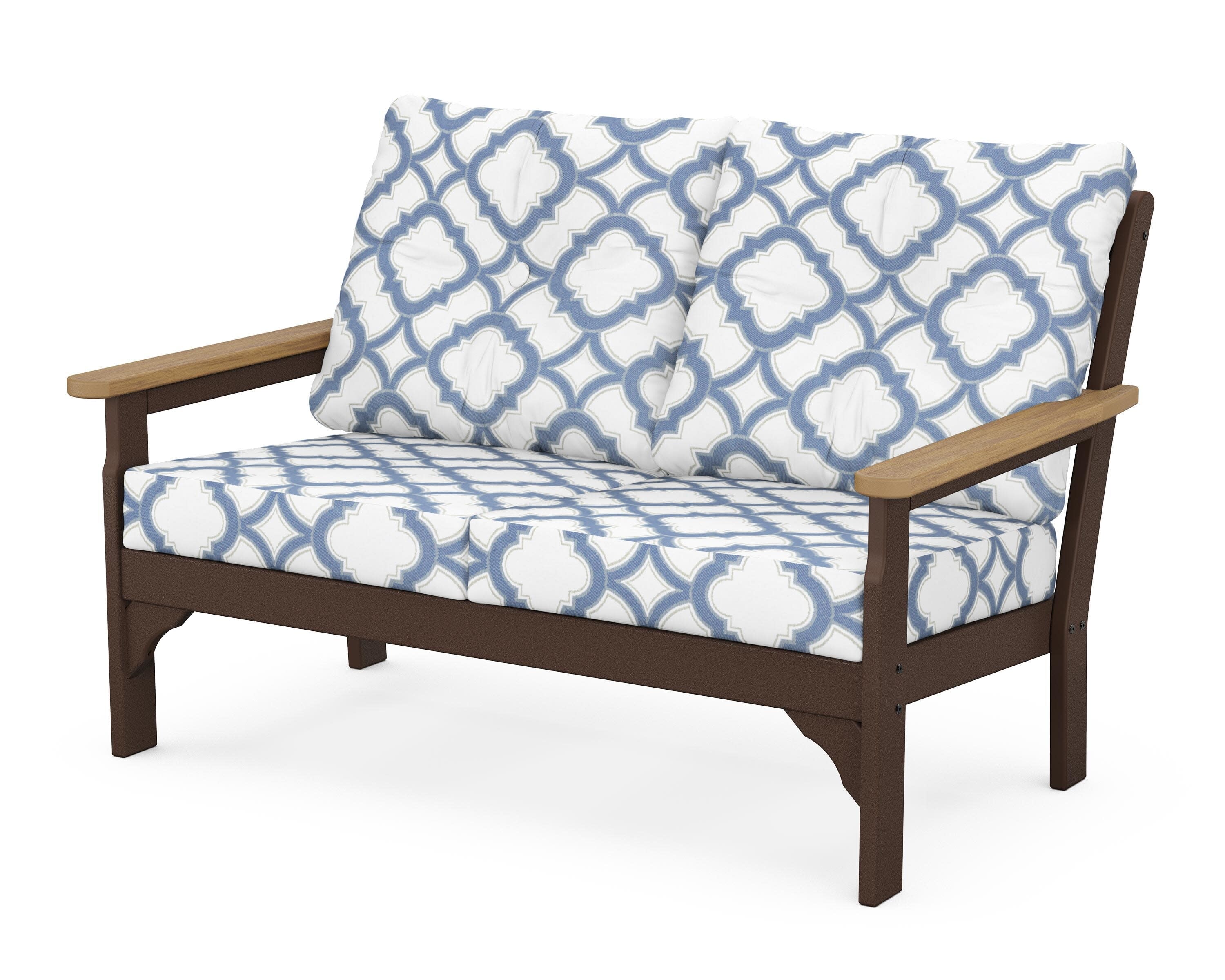 Vineyard Deep Seating Loveseat in Mahogany / Natural / Trellis Sky Blue
