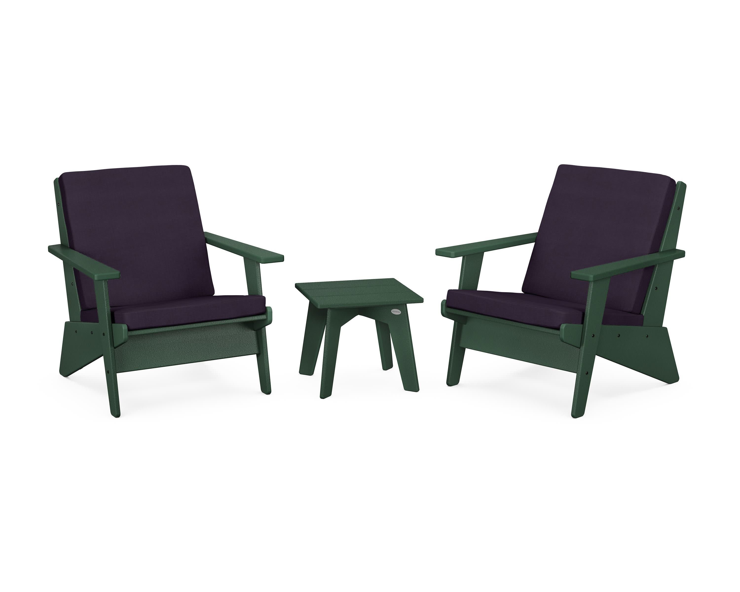 Riviera Modern Lounge 3-Piece Set in Green / Navy Linen
