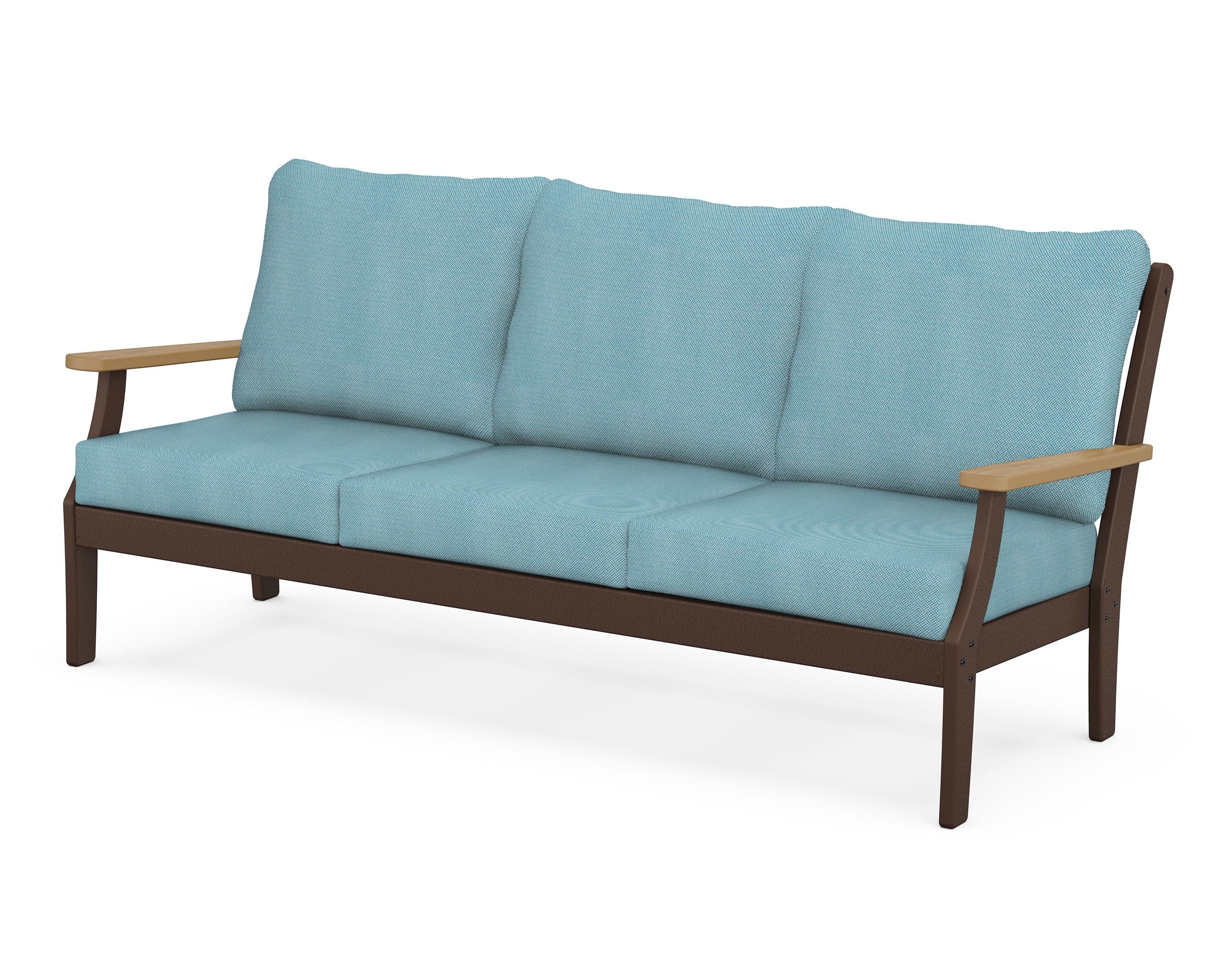 Braxton Deep Seating Sofa in Mahogany / Natural / Lattice Sky Blue