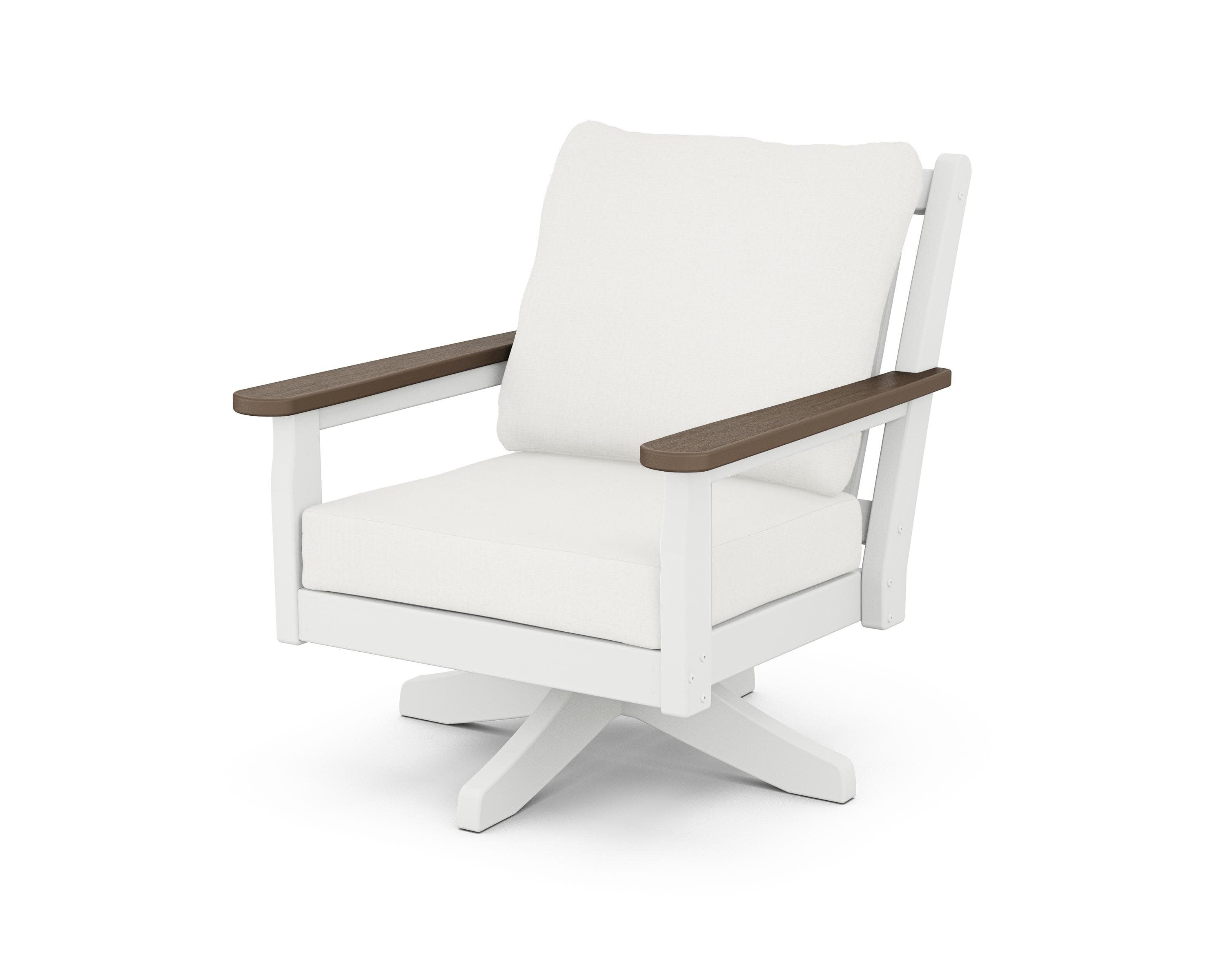 Chippendale Deep Seating Swivel Chair in White / Kona / Natural Linen