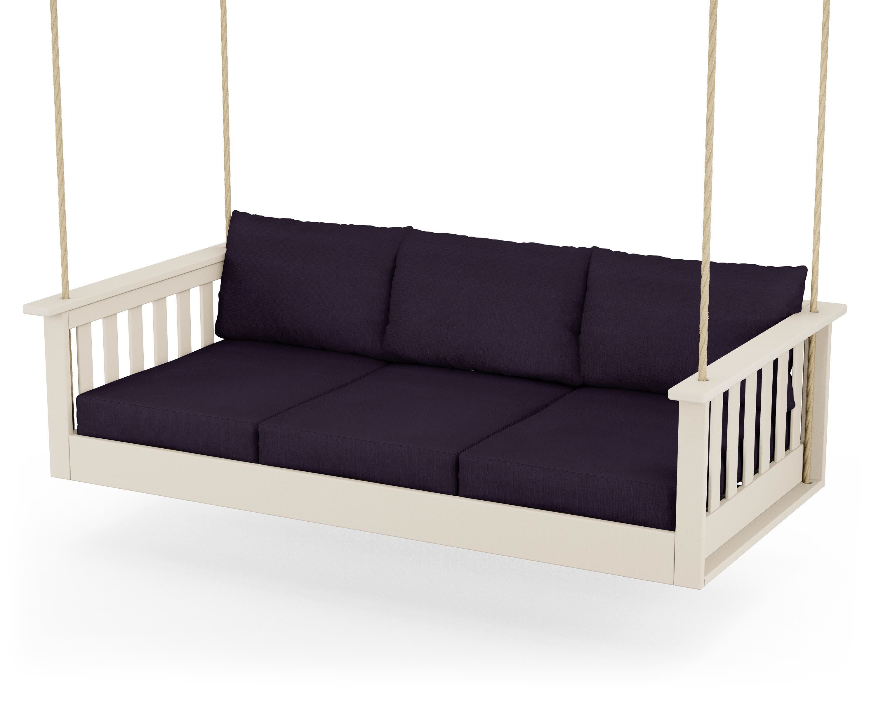 Vineyard Daybed Swing in Sand / Navy Linen