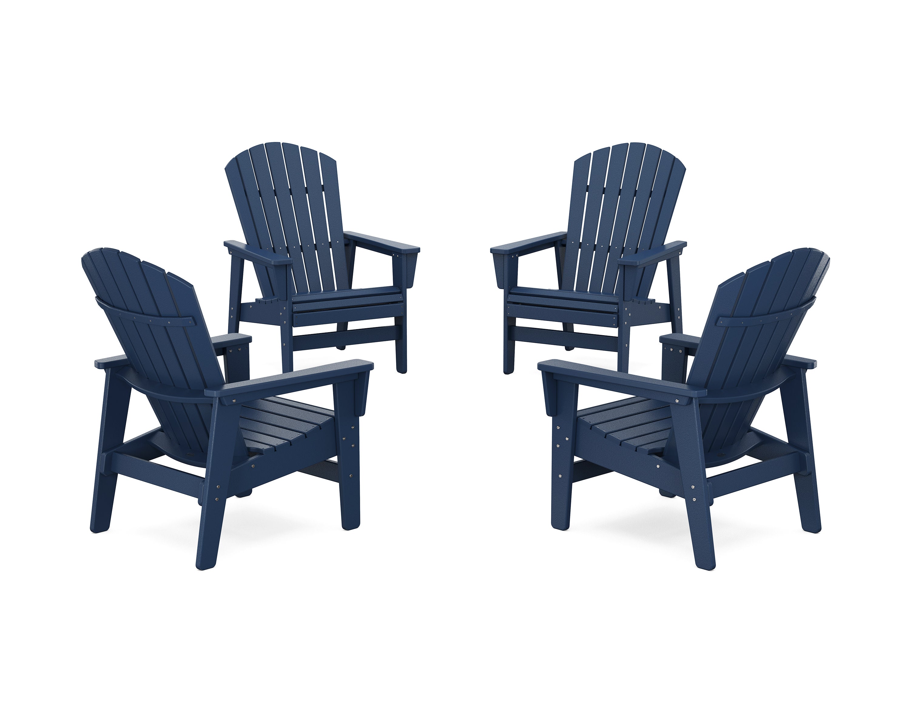4-Piece Nautical Grand Upright Adirondack Chair Conversation Set in Navy