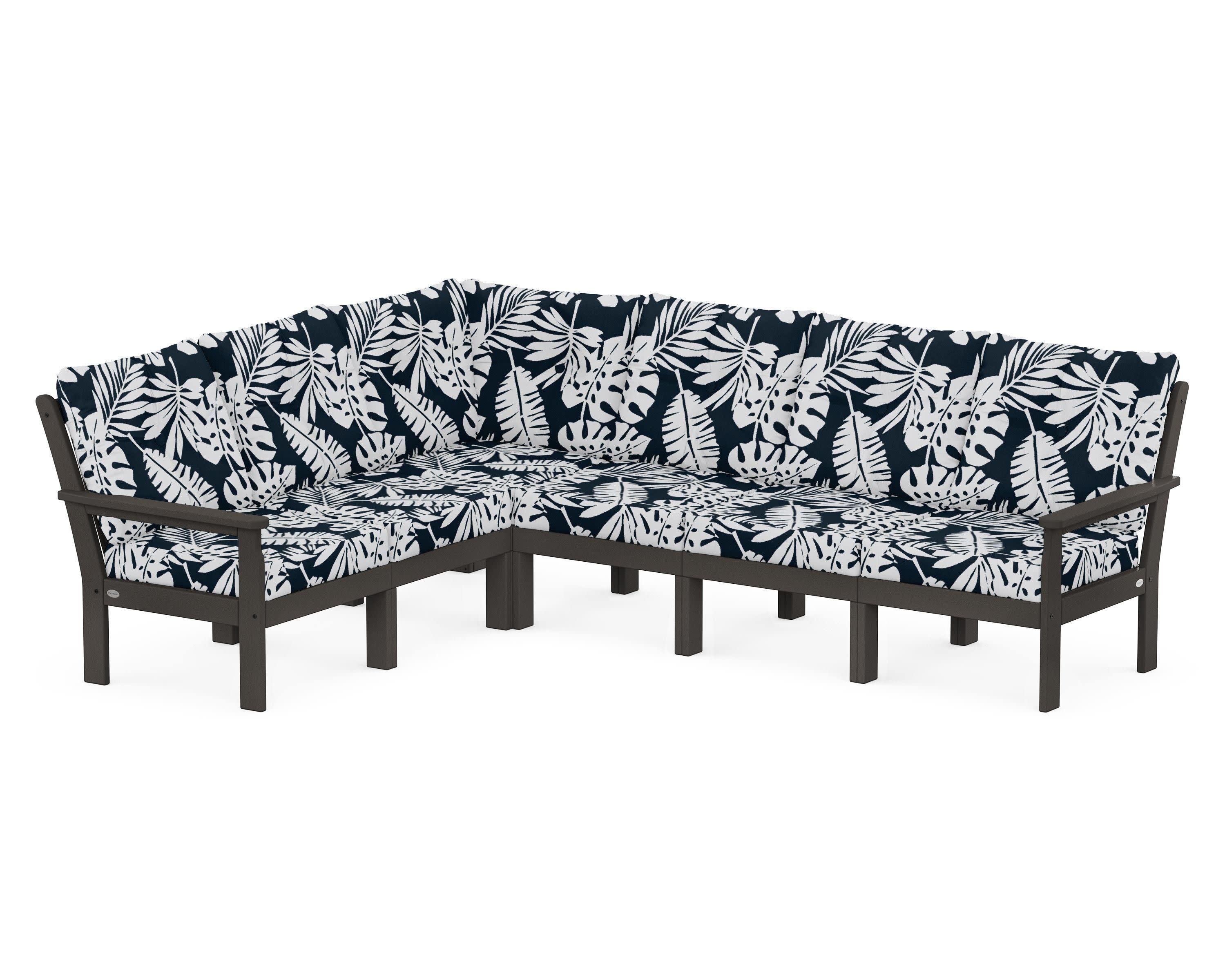 Vineyard 6-Piece Sectional in Vintage Coffee / Leaf Marine Indigo