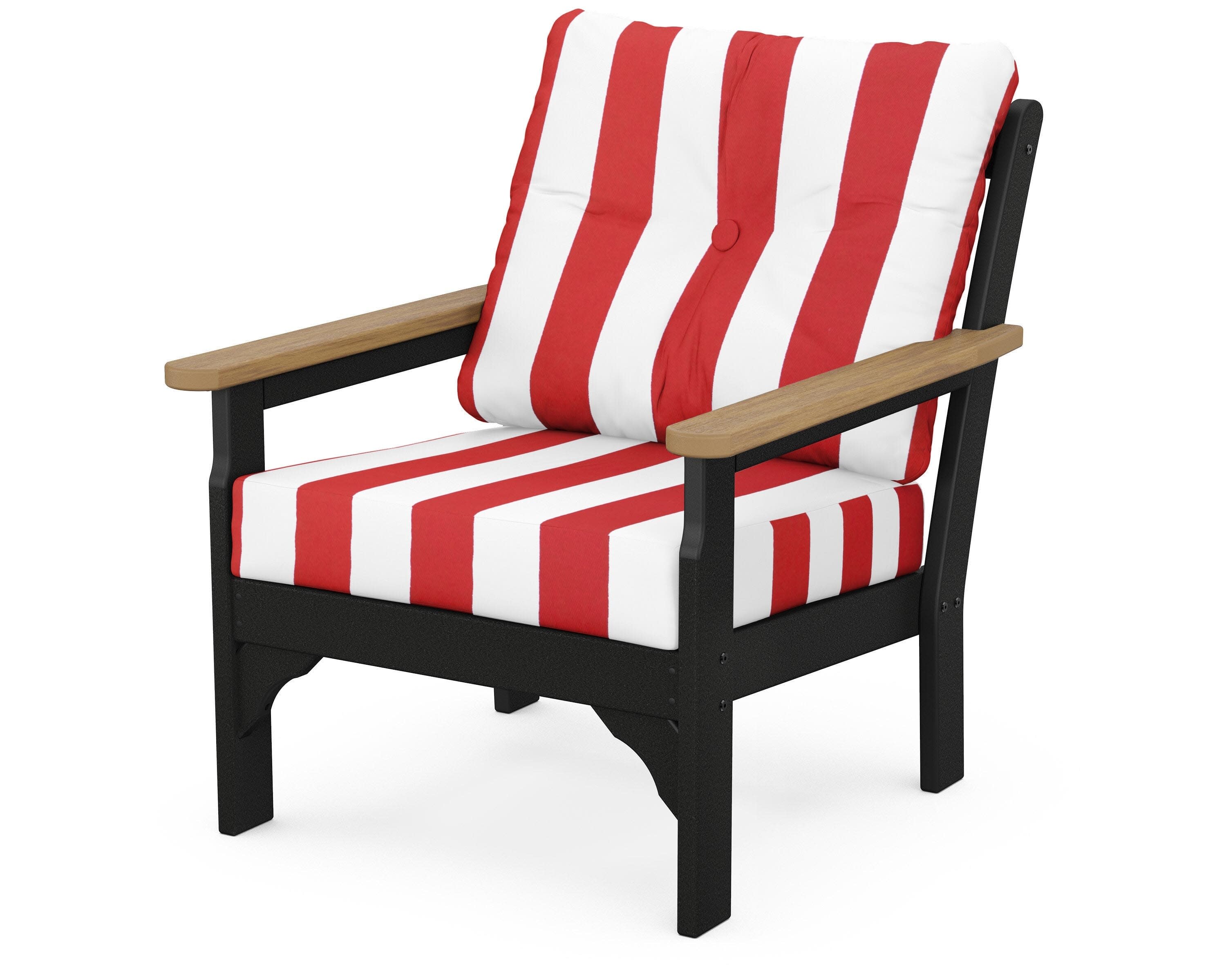 Vineyard Deep Seating Chair in Black / Natural / Cabana Stripe Crimson