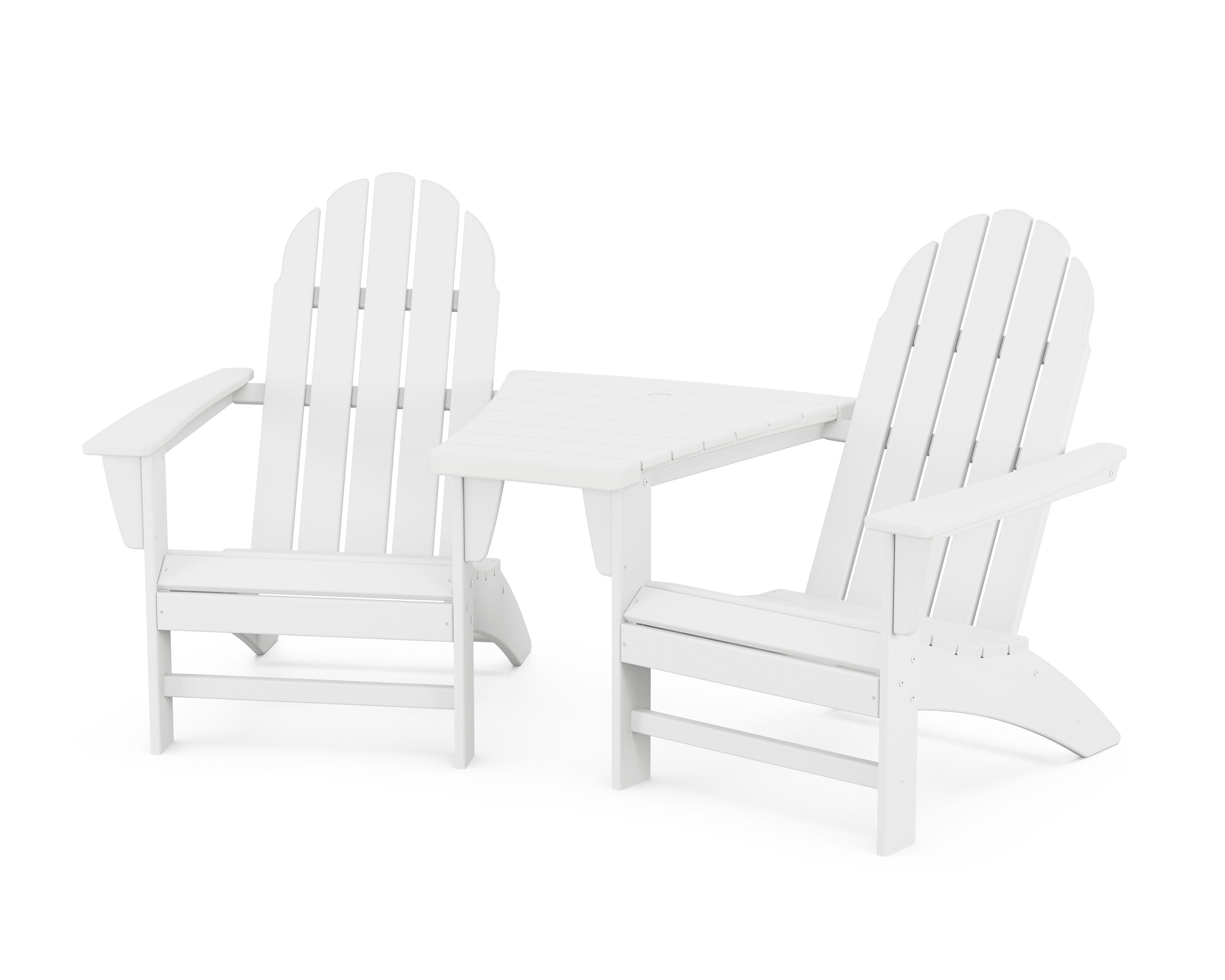 Vineyard 3-Piece Adirondack Set with Angled Connecting Table in White