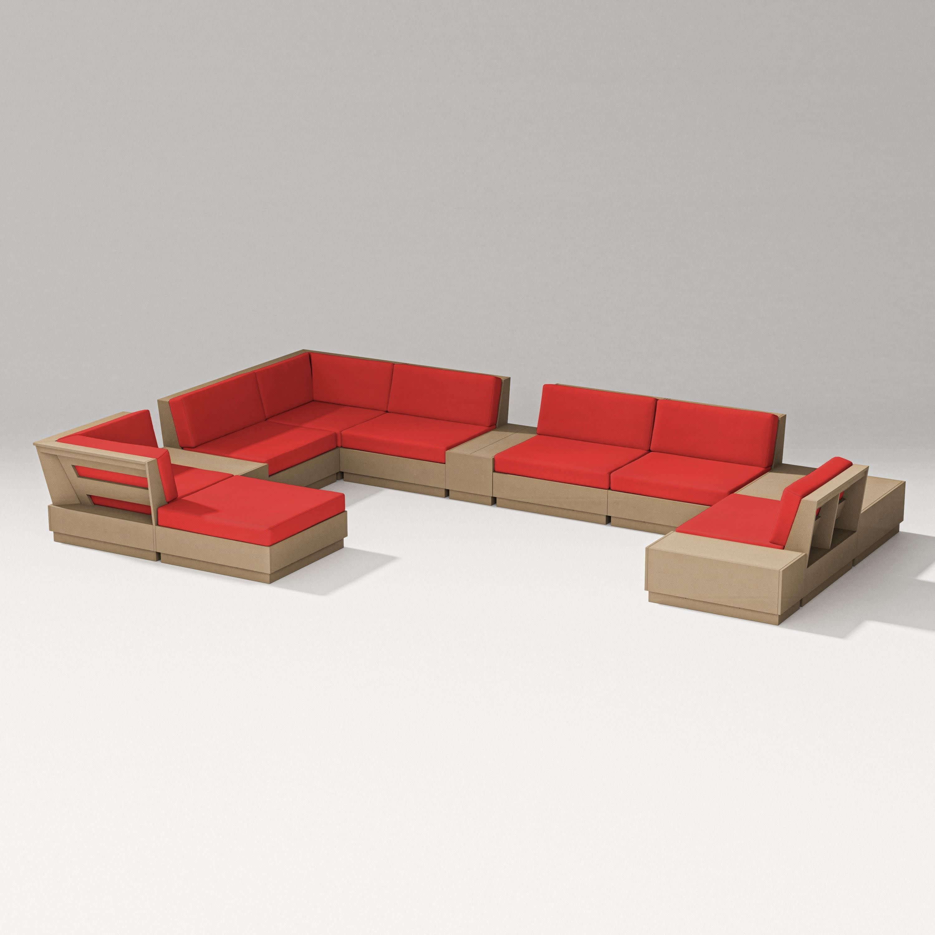 Elevate 12-Piece Conversation Sectional Set in Vintage Sahara / Crimson Linen