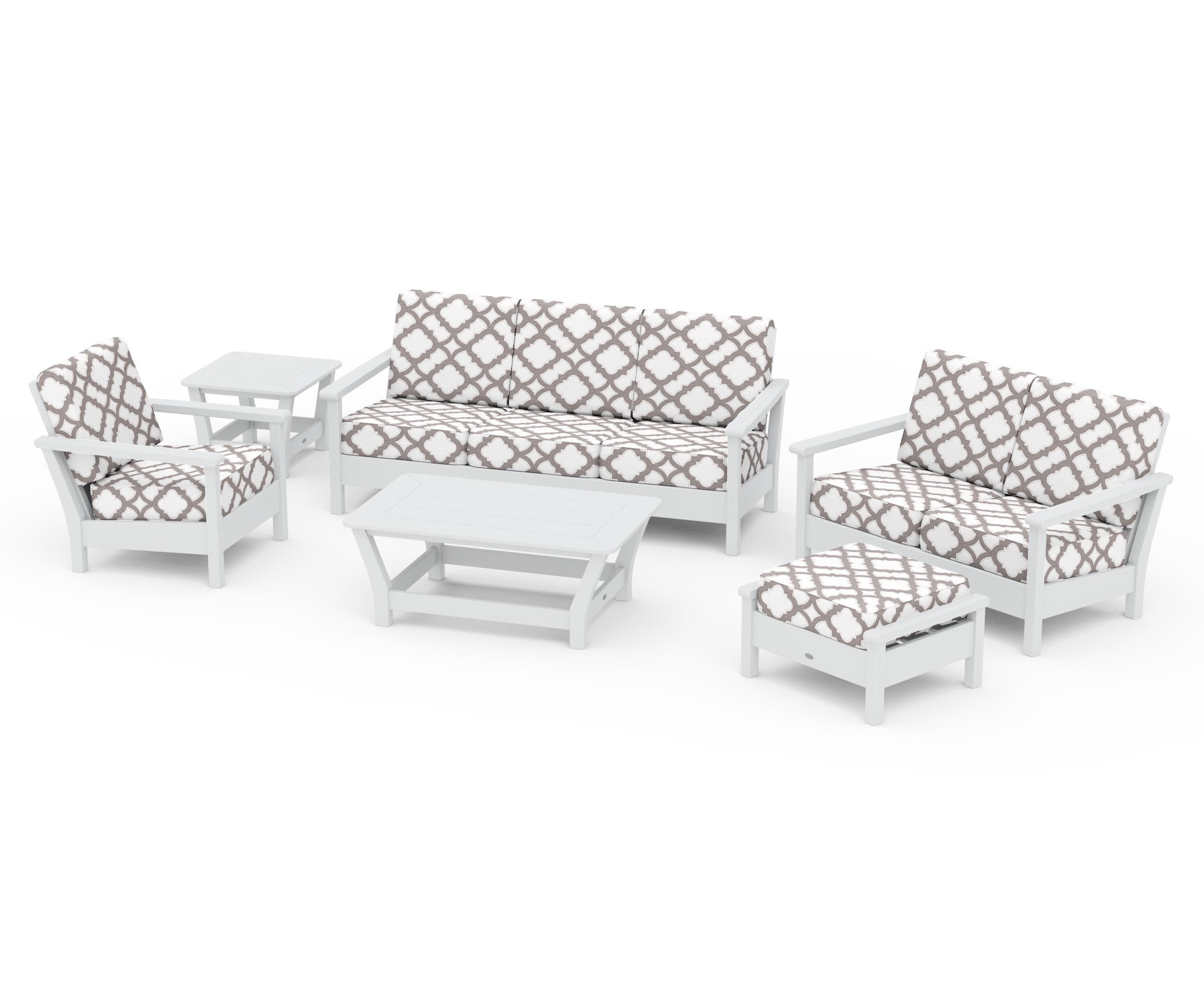 Harbour 6-Piece Outdoor Living Set in White / Trellis Grey Mist