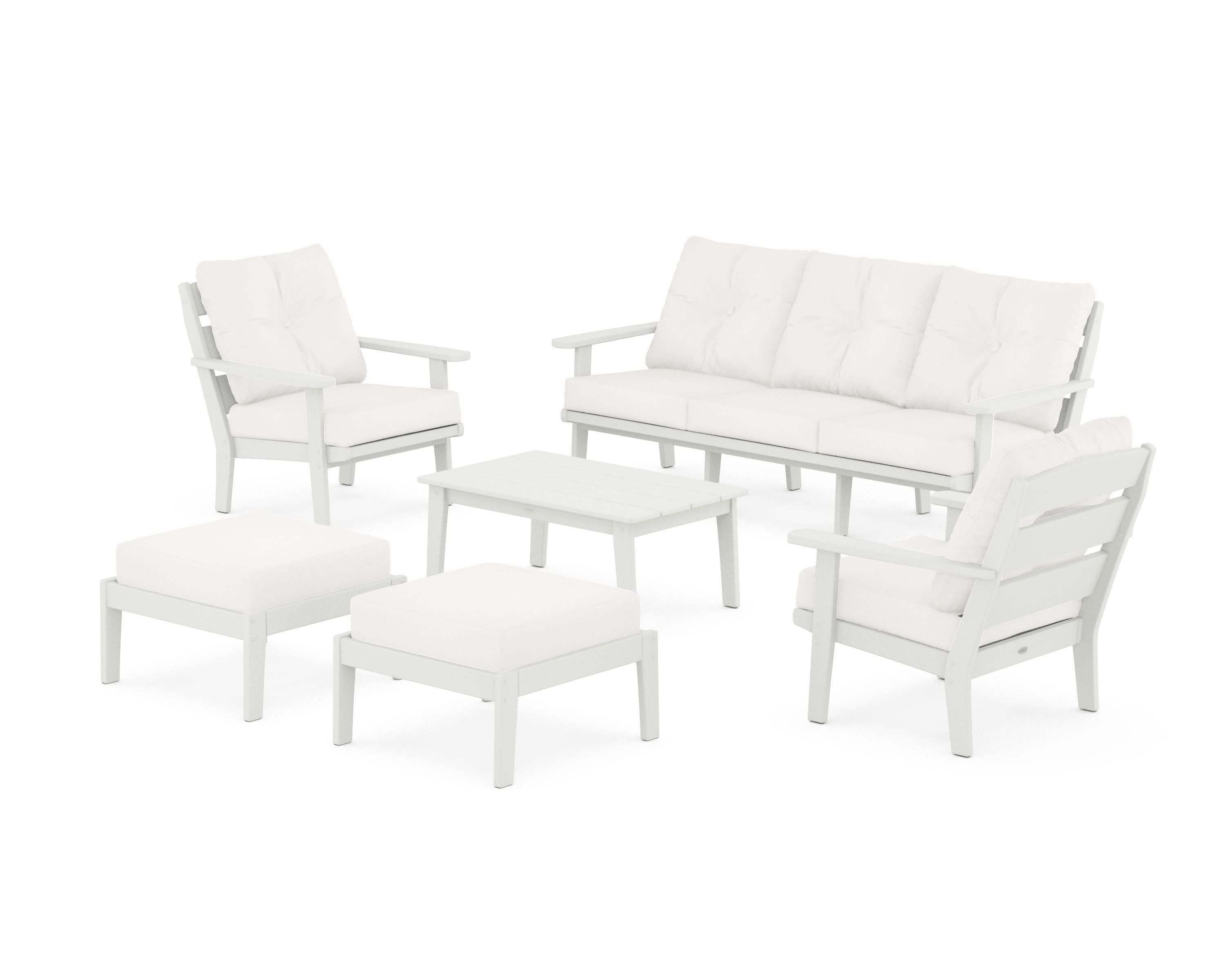 Lakeside 6-Piece Lounge Sofa Set in Vintage White / Natural Linen