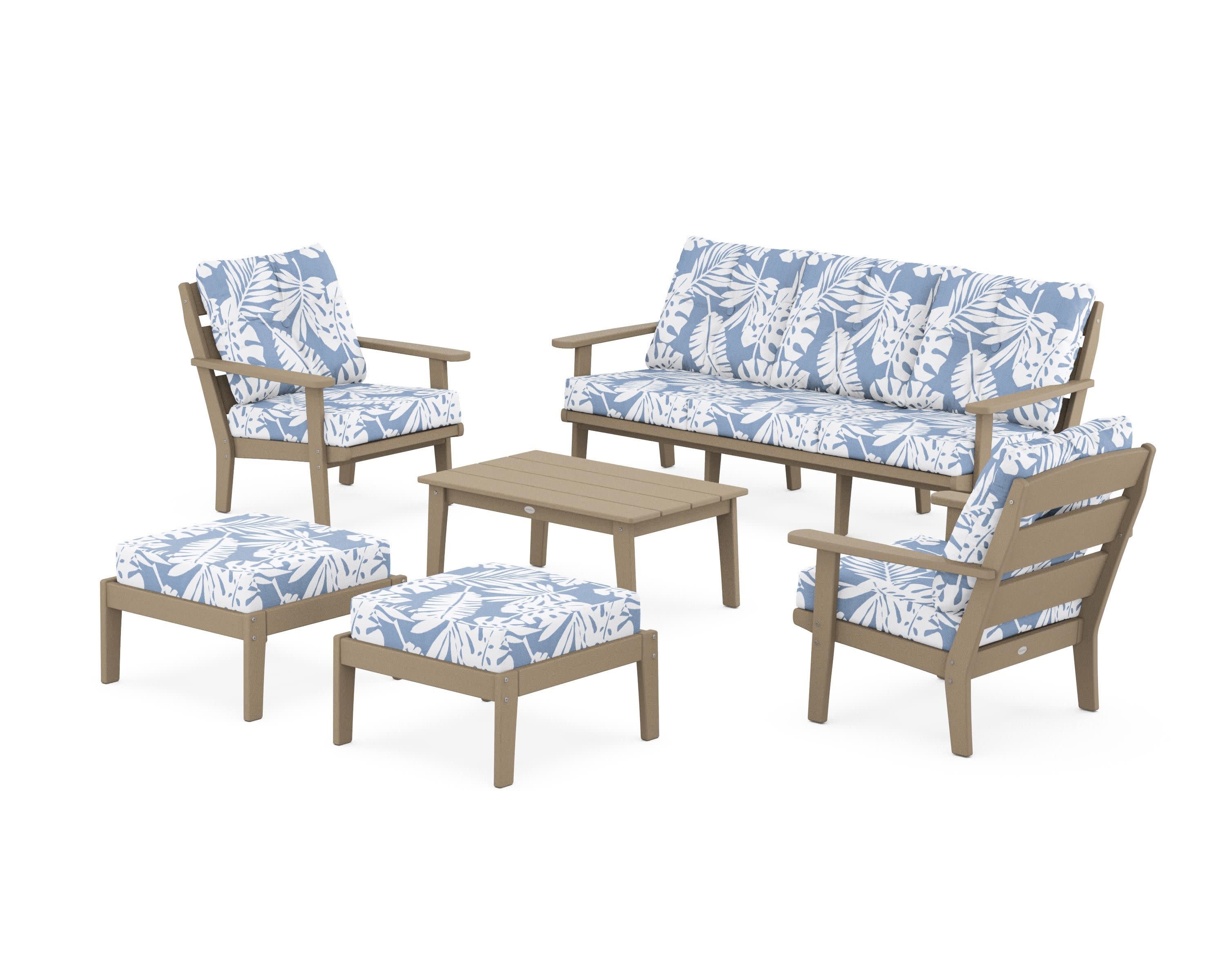 Lakeside 6-Piece Lounge Sofa Set in Vintage Sahara / Leaf Sky Blue