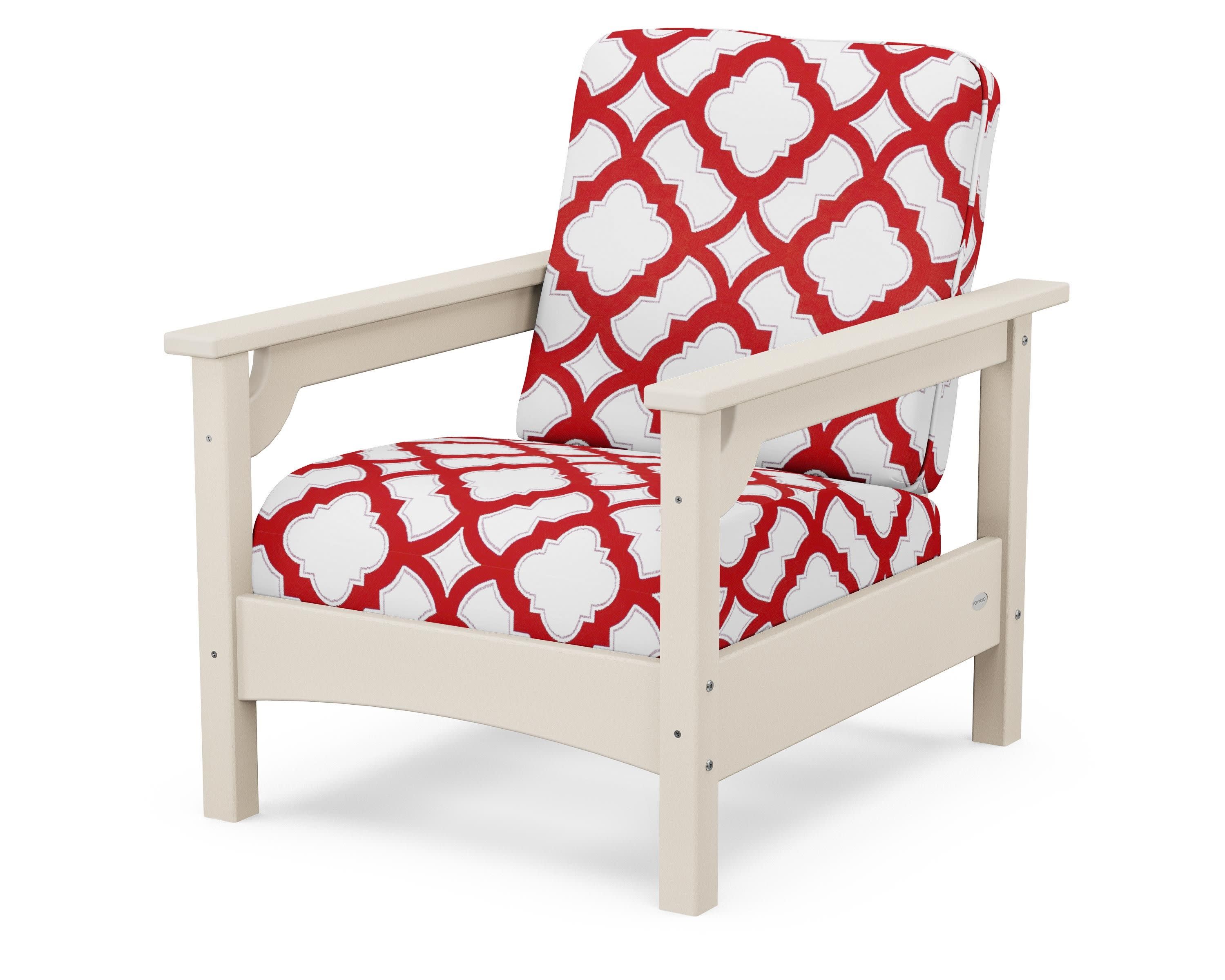 Club Chair in Sand / Trellis Crimson