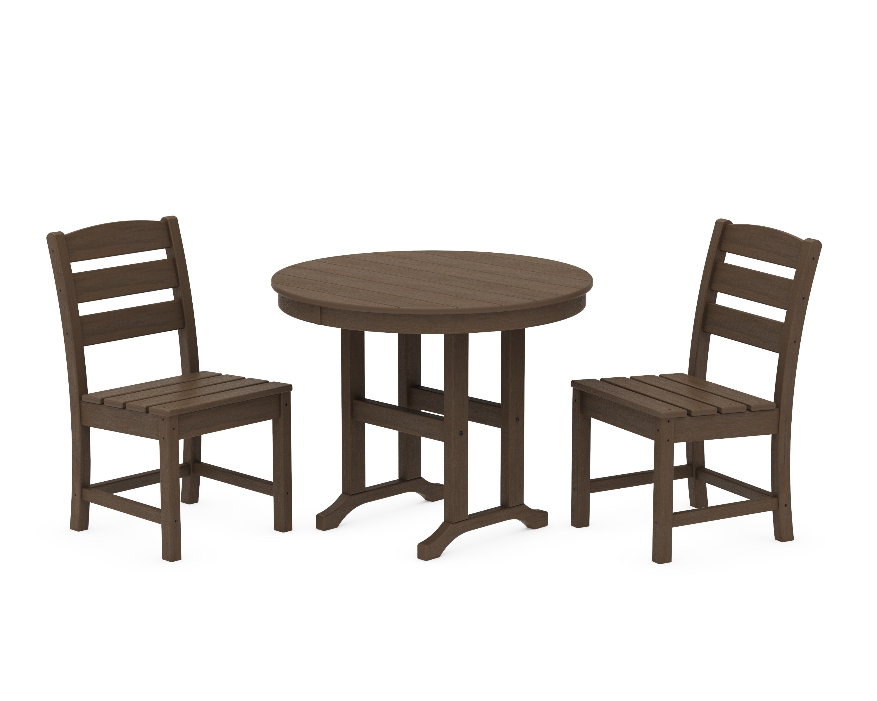 Lakeside Side Chair 3-Piece Round Dining Set in Kona