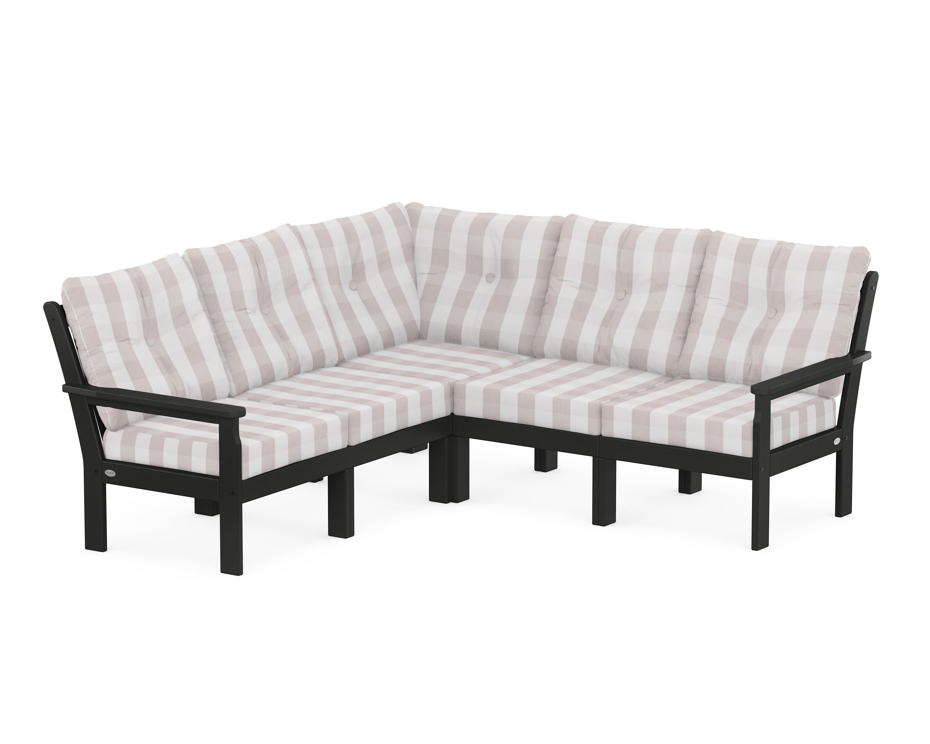 Vineyard 5-Piece Sectional in Black / Buffalo Plaid Dune Burlap