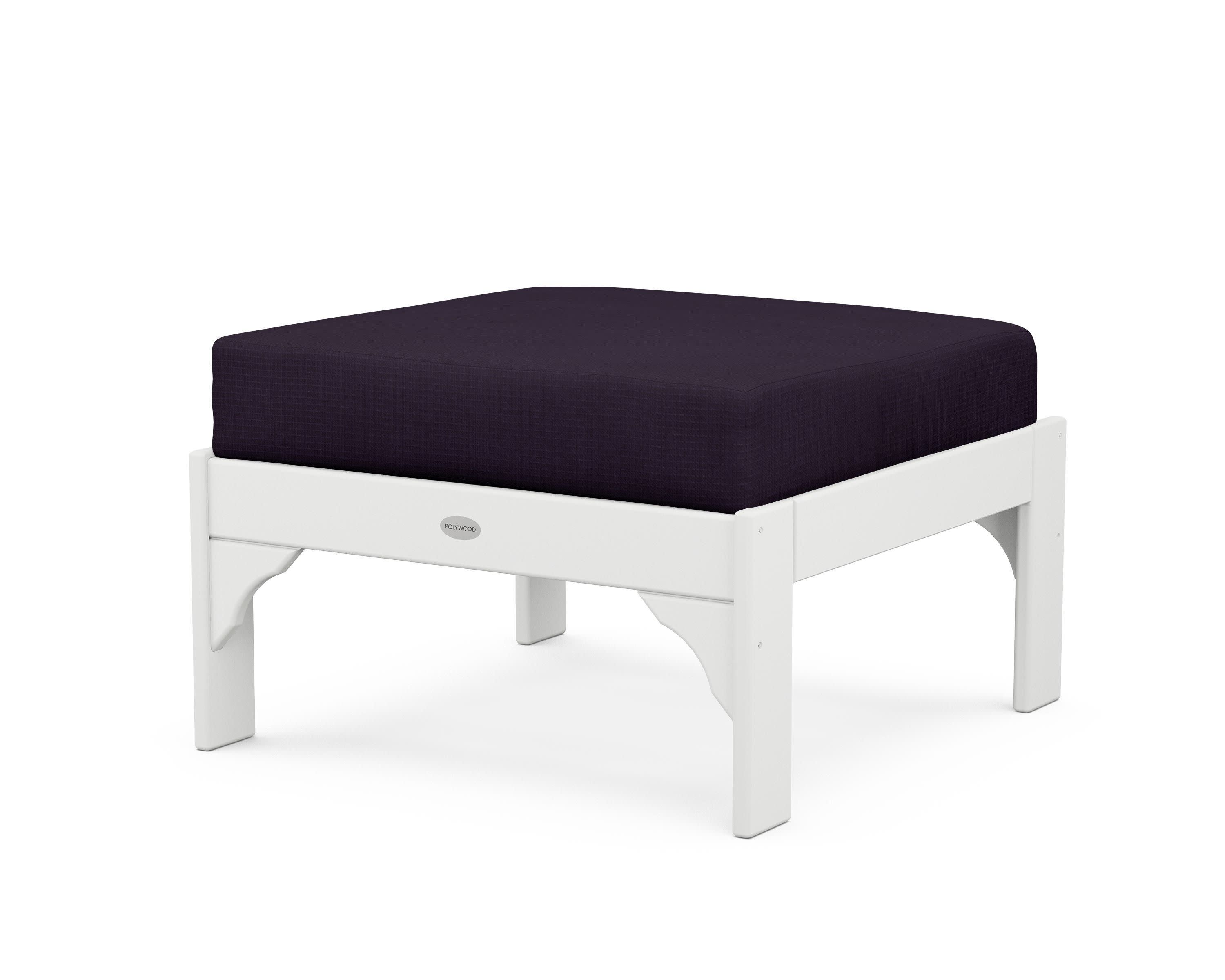 Vineyard Deep Seating Ottoman in White / Navy Linen