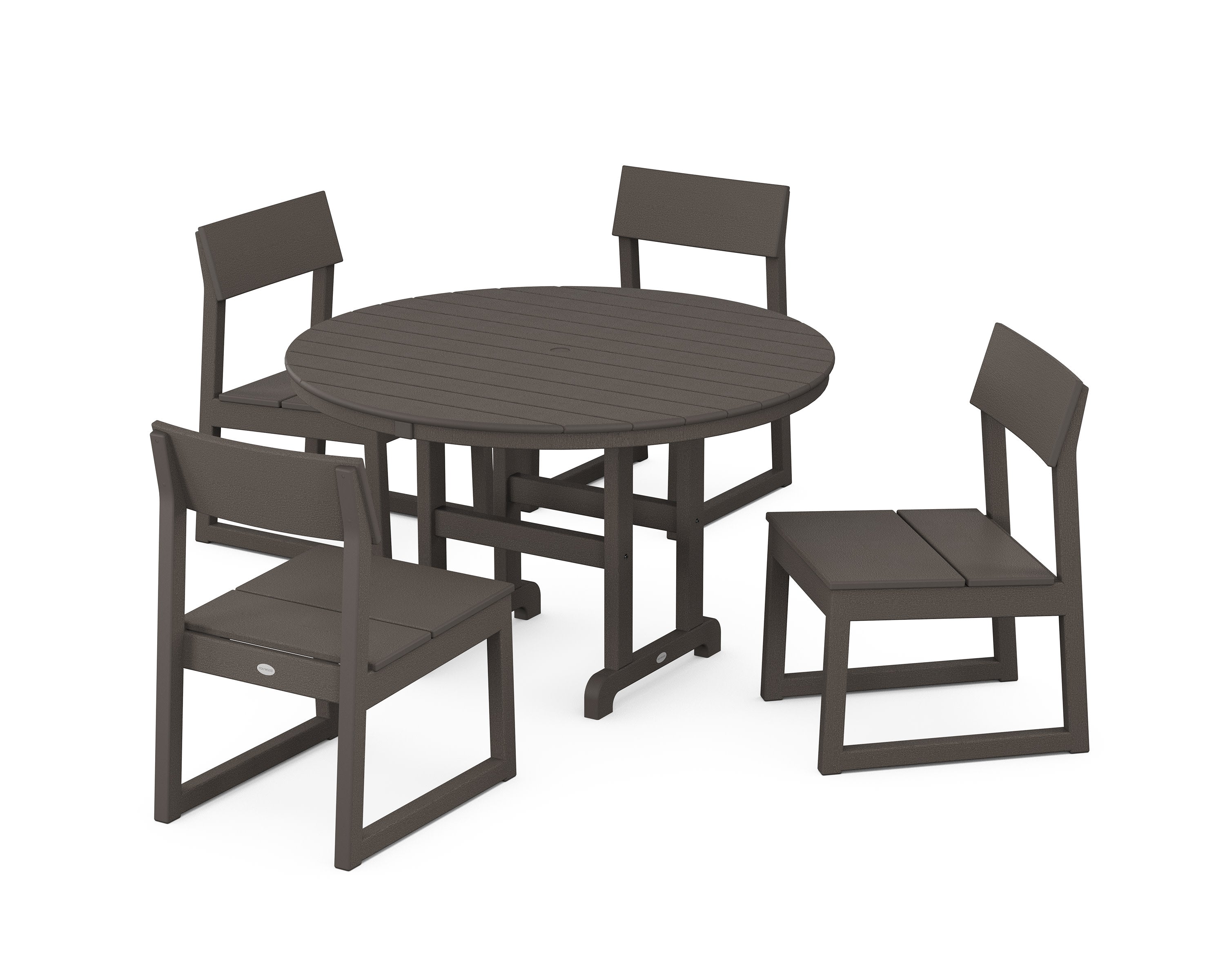 EDGE Side Chair 5-Piece Round Farmhouse Dining Set in Vintage Coffee