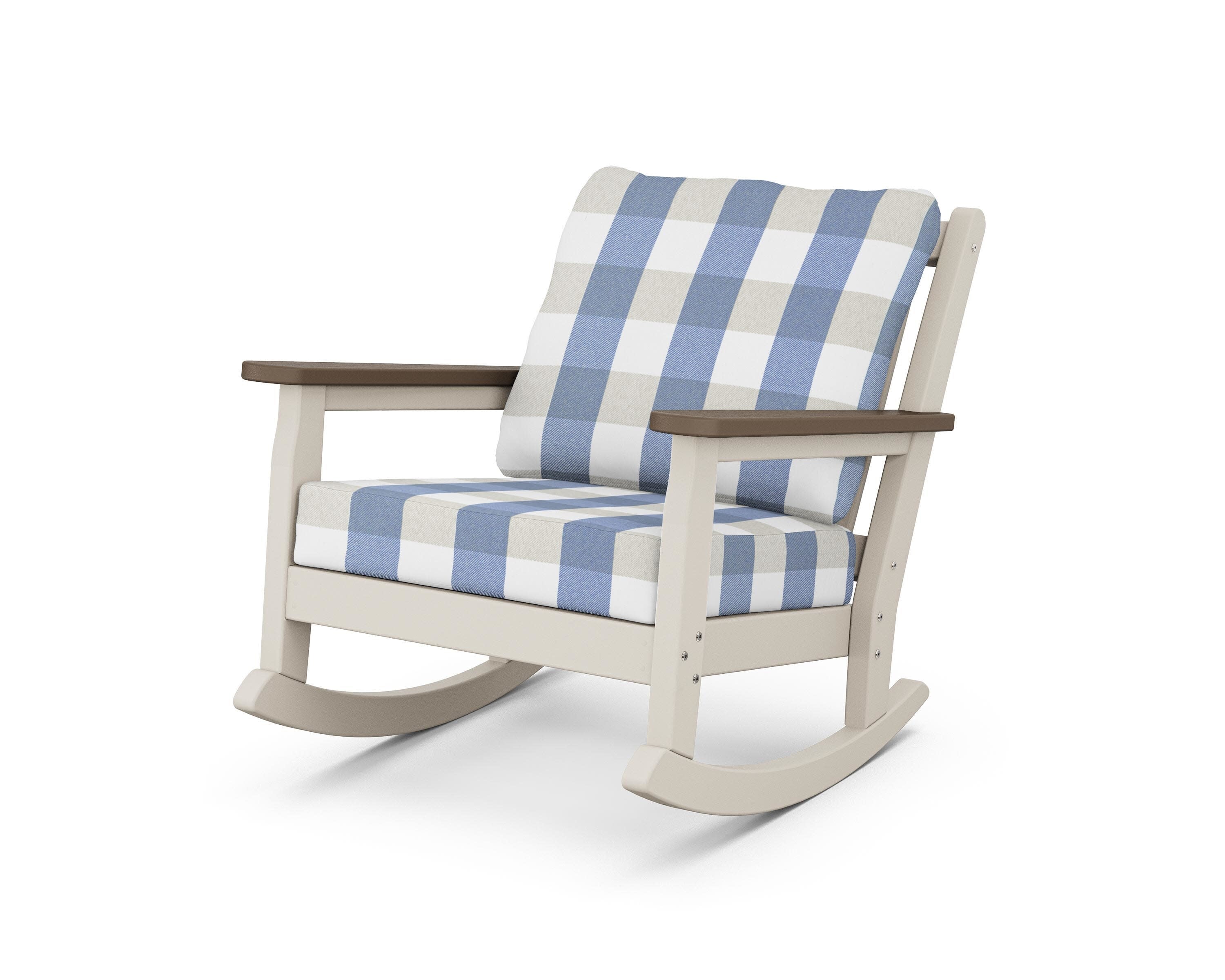 Chippendale Deep Seating Rocking Chair in Sand / Kona / Buffalo Plaid Sky Blue
