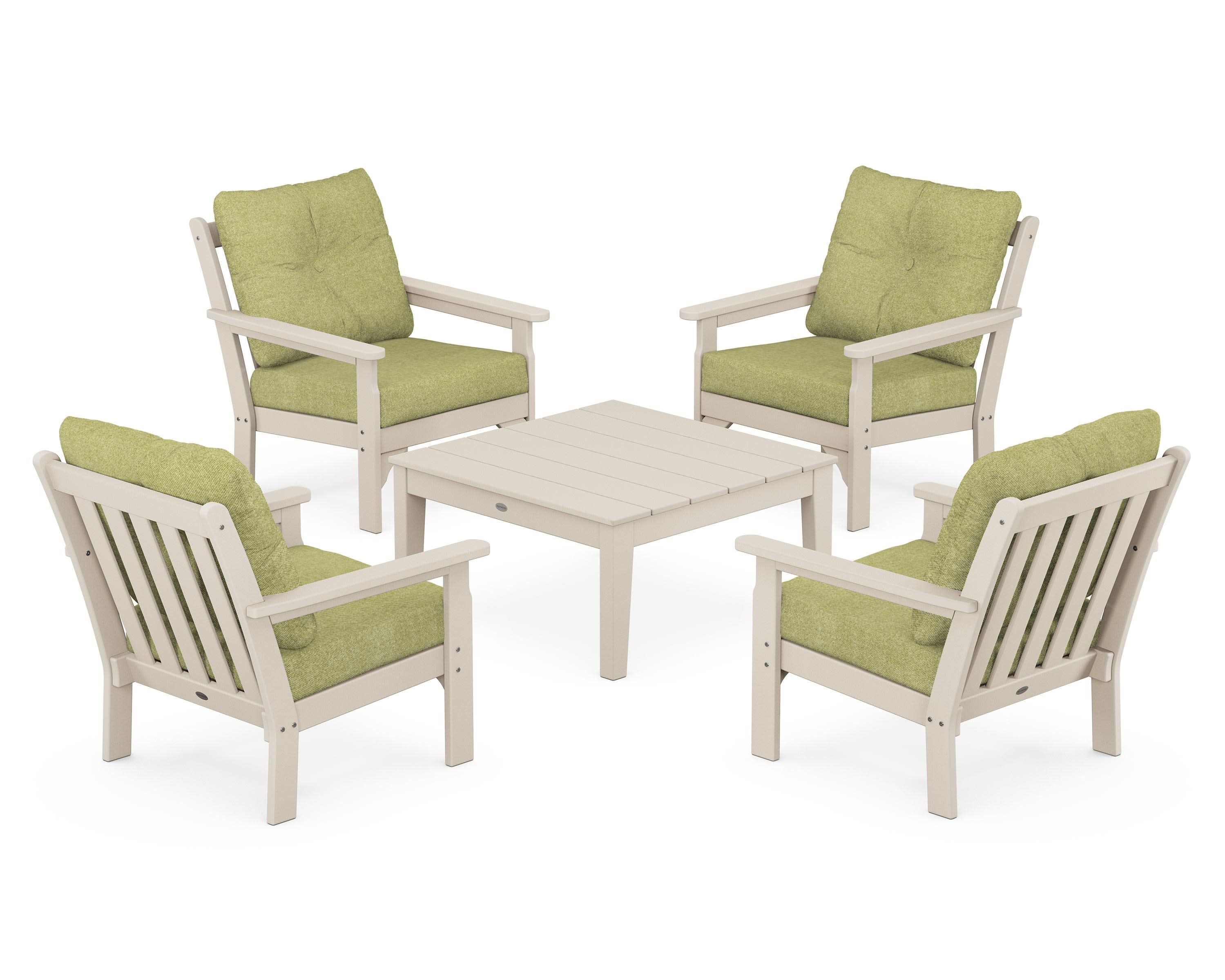 Vineyard 5-Piece Deep Seating Conversation Set in Sand / Chartreuse Boucle