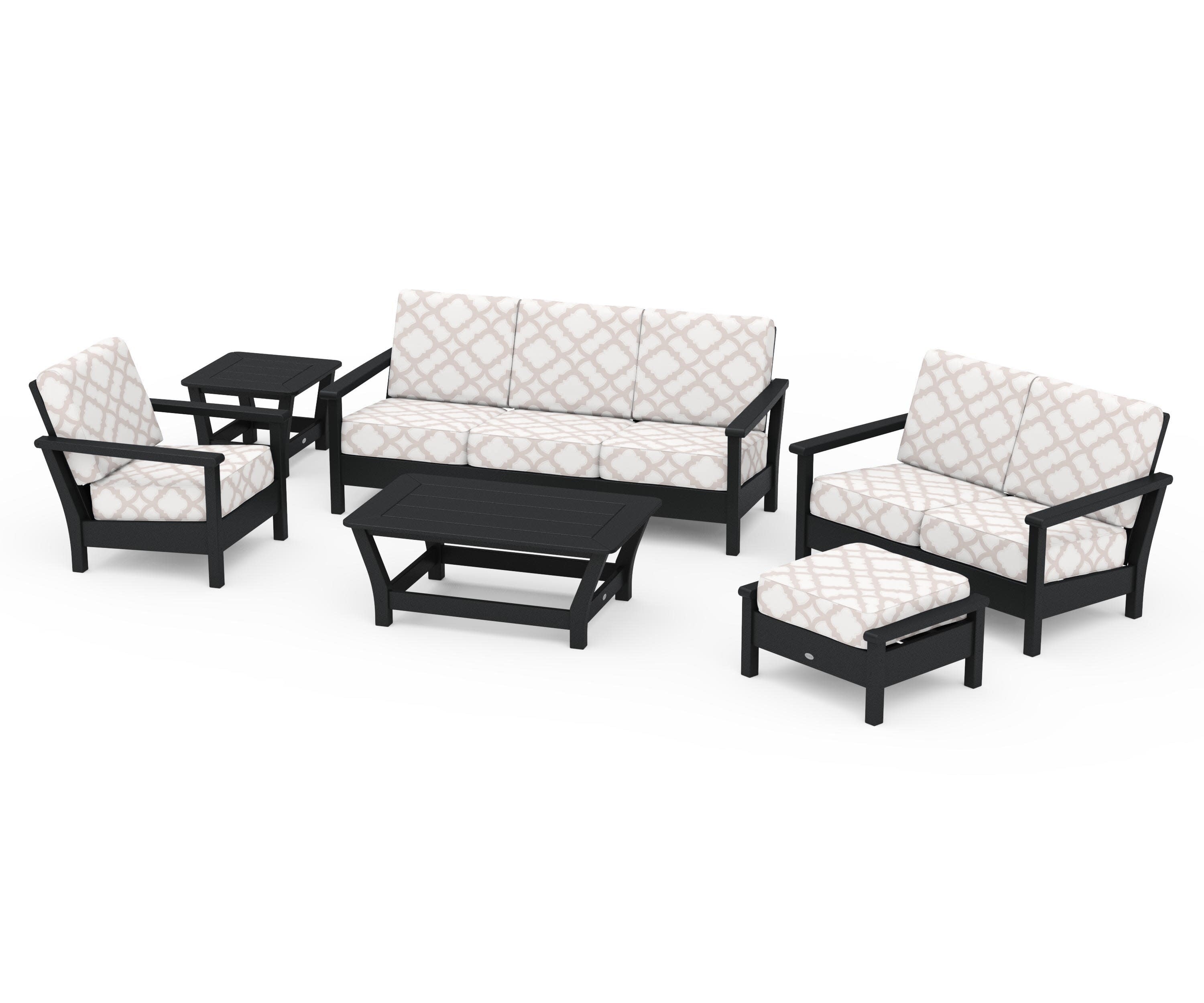 Harbour 6-Piece Outdoor Living Set in Black / Trellis Dune Burlap