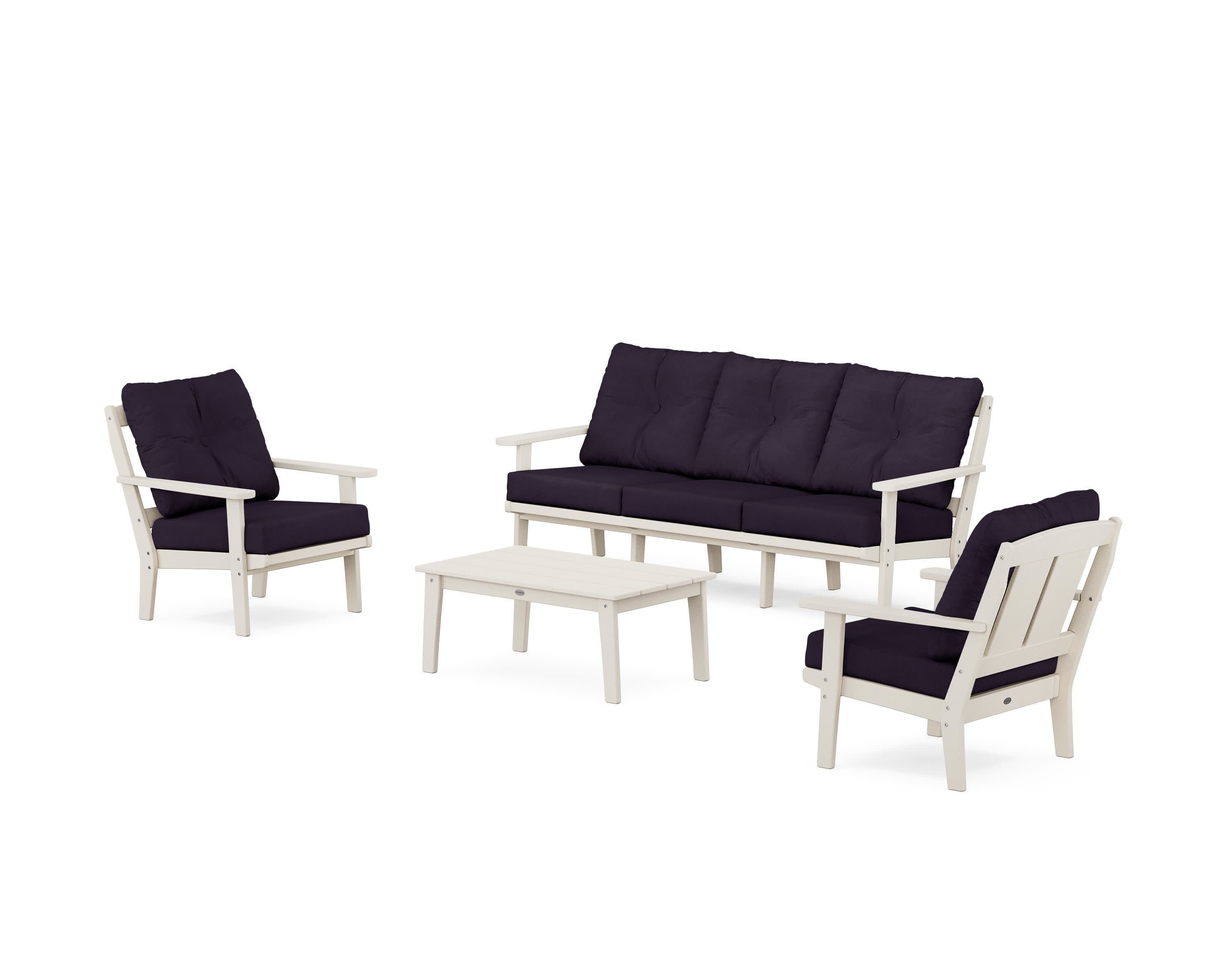 Mission 4-Piece Deep Seating Set with Sofa in Sand / Navy Linen